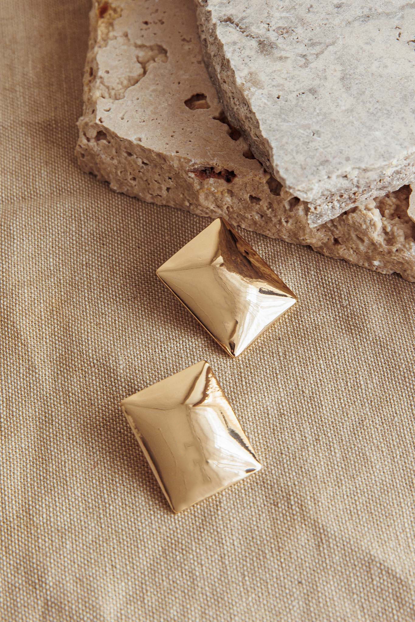 Hendrix Rectangle Cabochon Earrings Gold by Selfie Leslie Australia