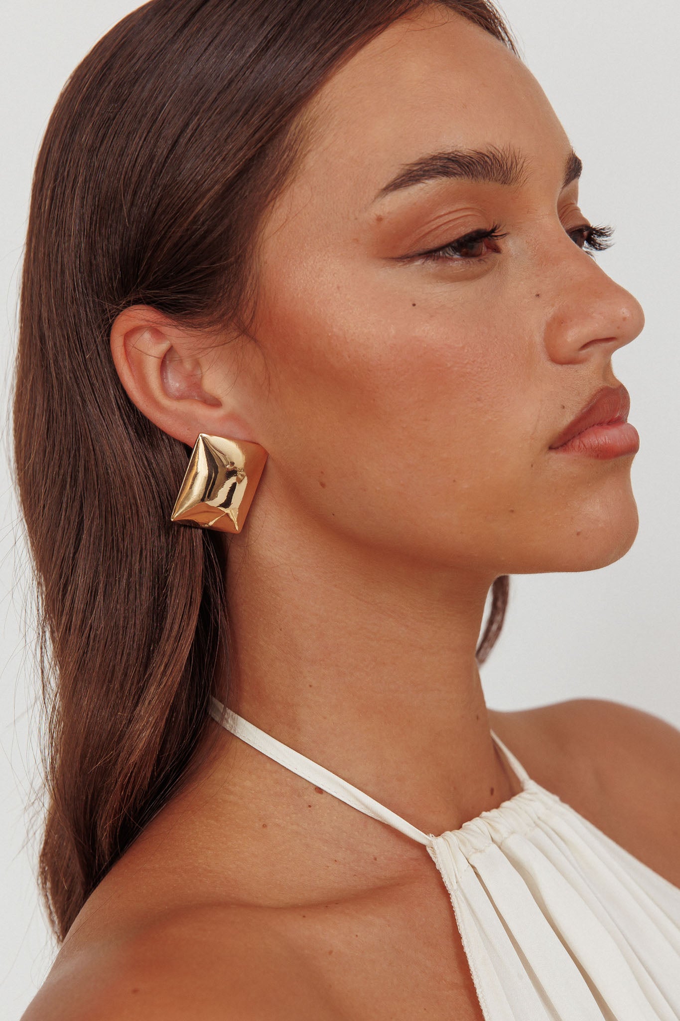 Hendrix Rectangle Cabochon Earrings Gold by Selfie Leslie Australia