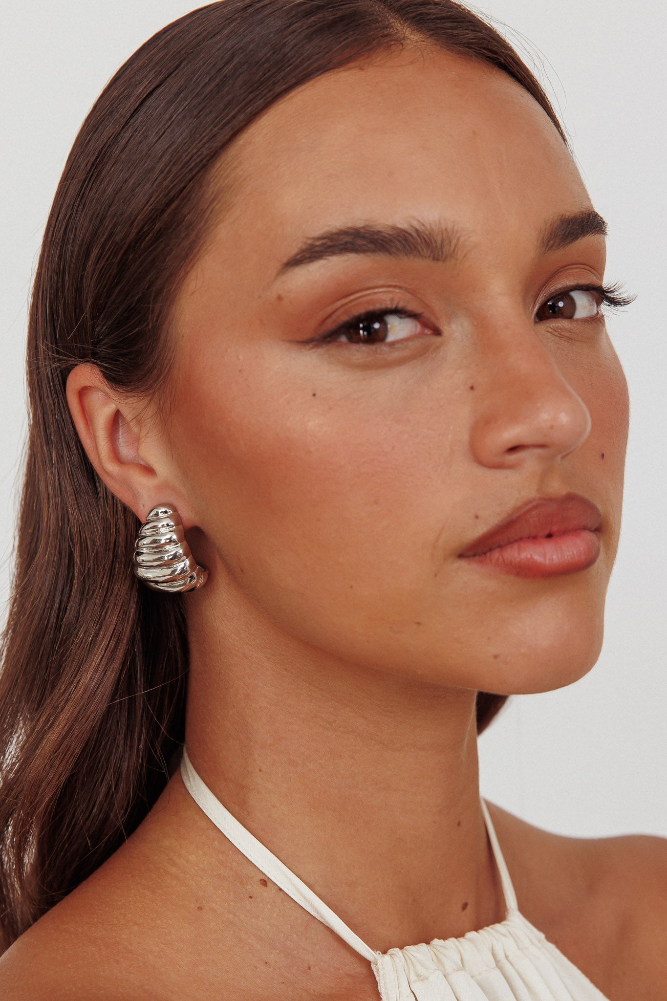 Lune Ribbed Croissant Earrings Dark Silver by Selfie Leslie Australia