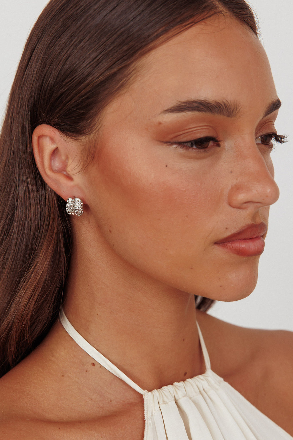 Eliza Pave Earrings Silver Diamante by Selfie Leslie Australia