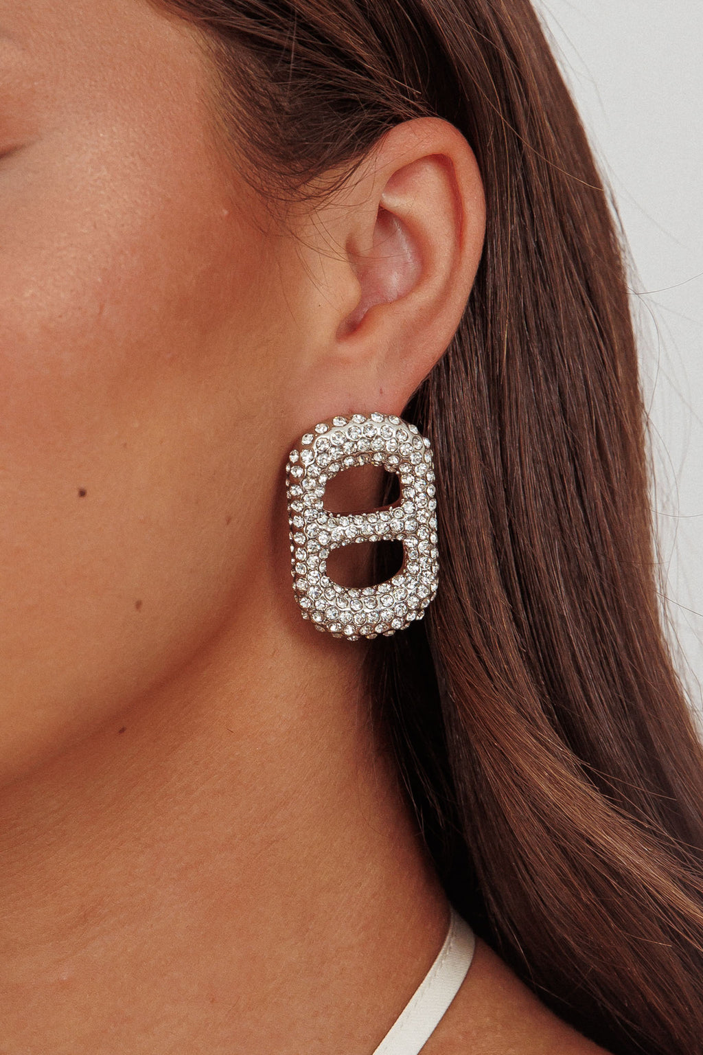 Glitz Pull Tab Earrings Silver Diamante by Selfie Leslie Australia