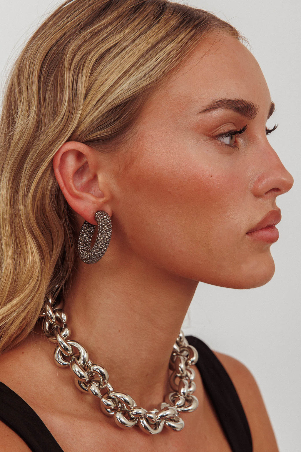 Gigi Semi Hoop Earrings Black Diamante by Selfie Leslie Australia