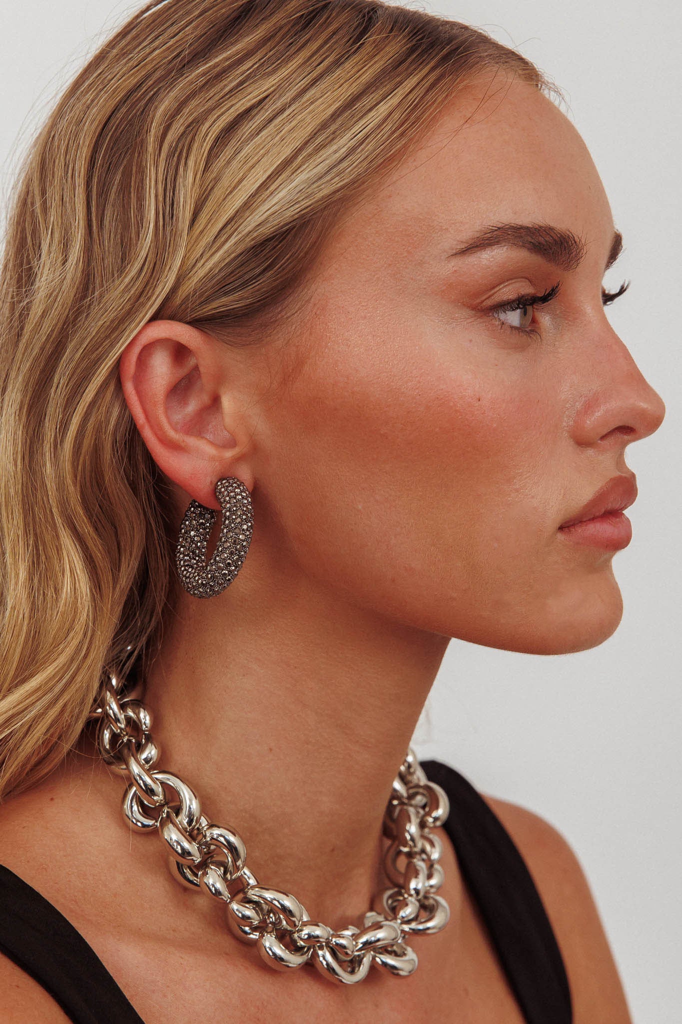 Gigi Semi Hoop Earrings Black Diamante by Selfie Leslie Australia