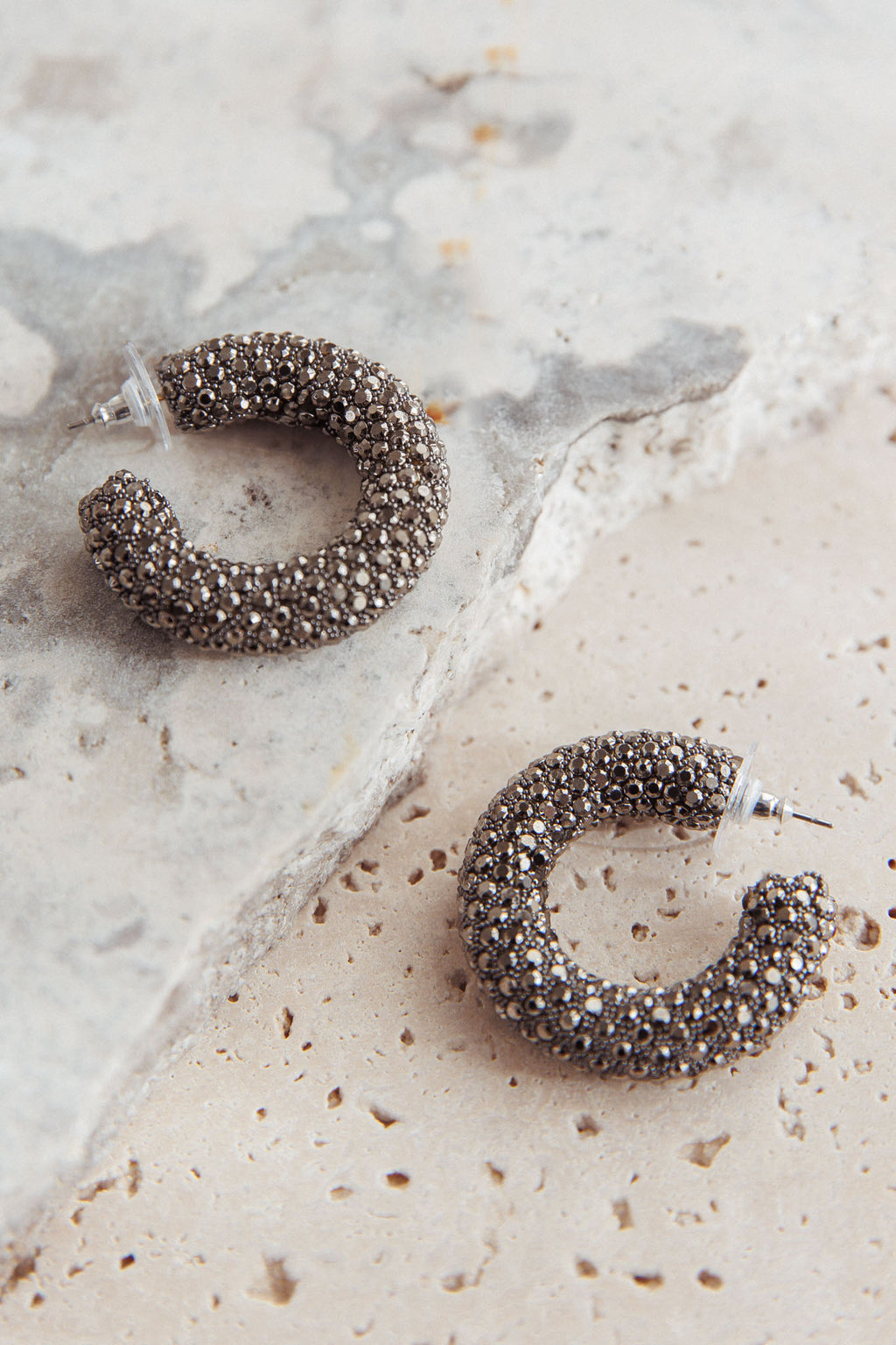Gigi Semi Hoop Earrings Black Diamante by Selfie Leslie Australia