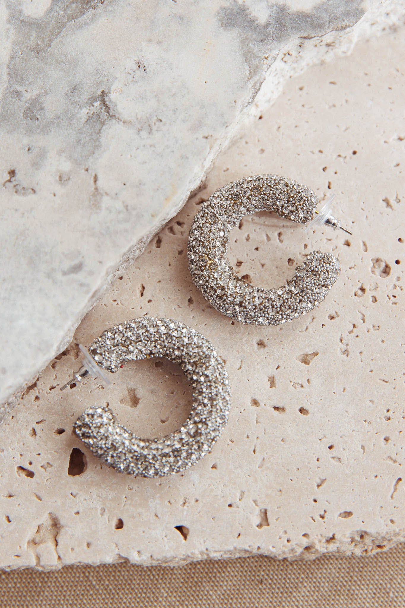 Gigi Semi Hoop Earrings Silver Diamante by Selfie Leslie Australia