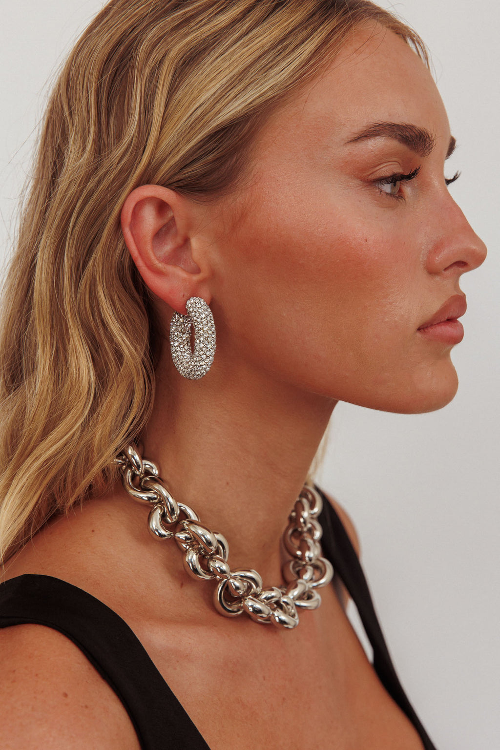 Gigi Semi Hoop Earrings Silver Diamante by Selfie Leslie Australia