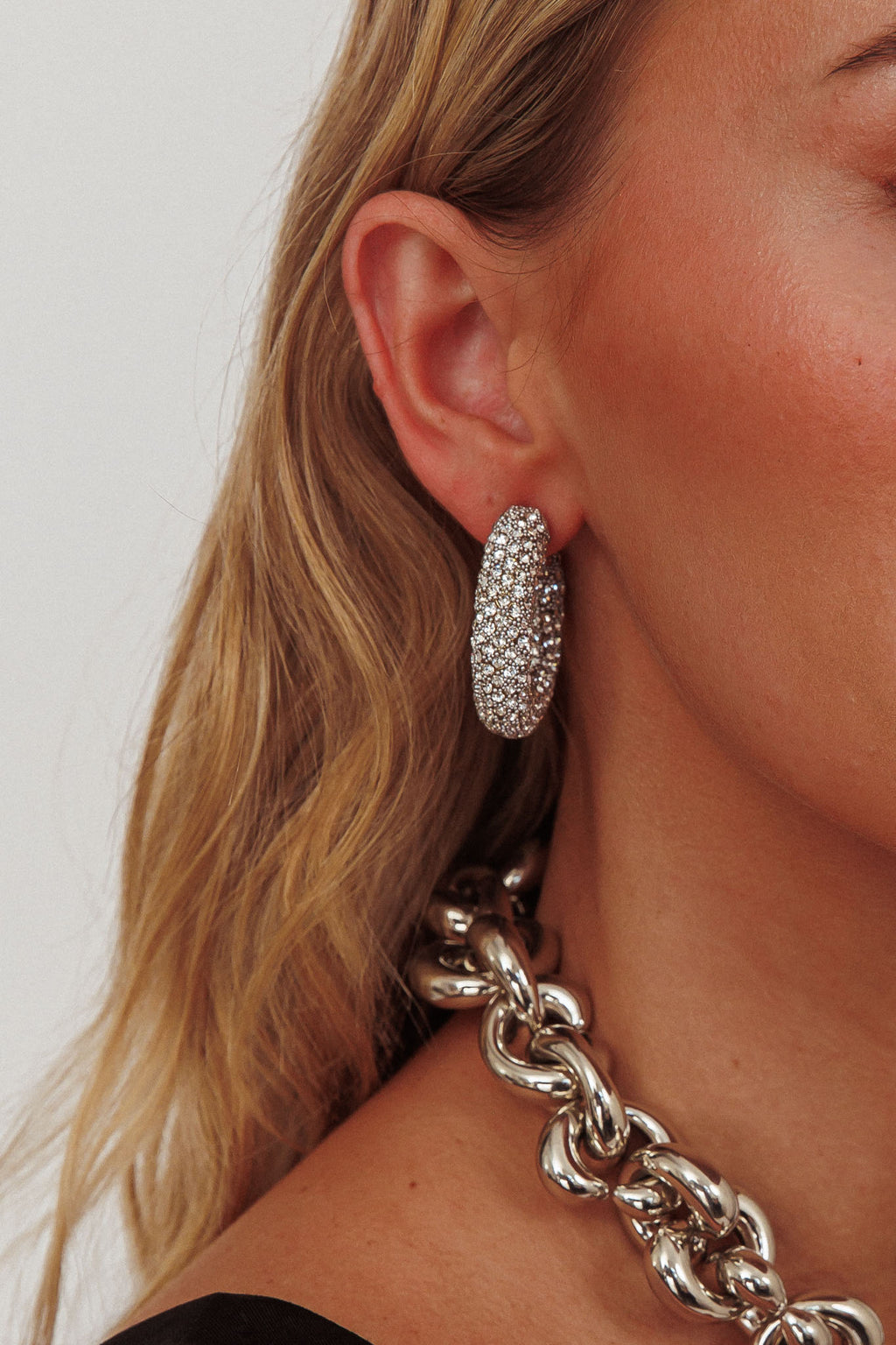 Gigi Semi Hoop Earrings Silver Diamante by Selfie Leslie Australia