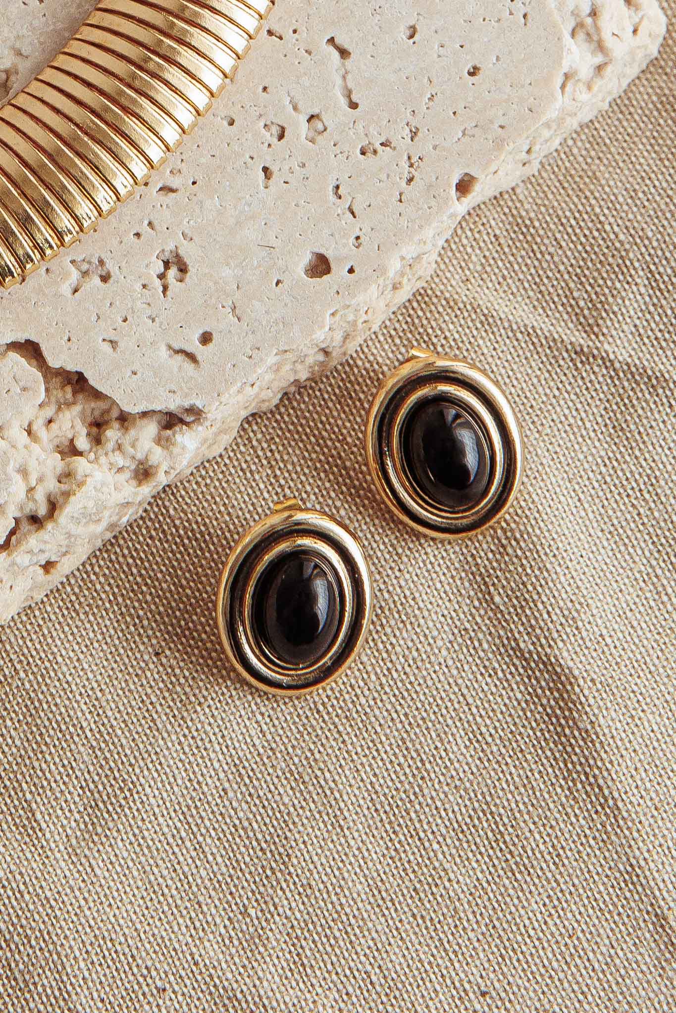 Anjelica Oval Earrings Gold Black by Selfie Leslie Australia