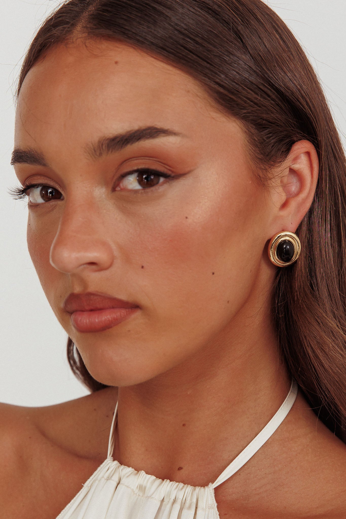 Anjelica Oval Earrings Gold Black by Selfie Leslie Australia