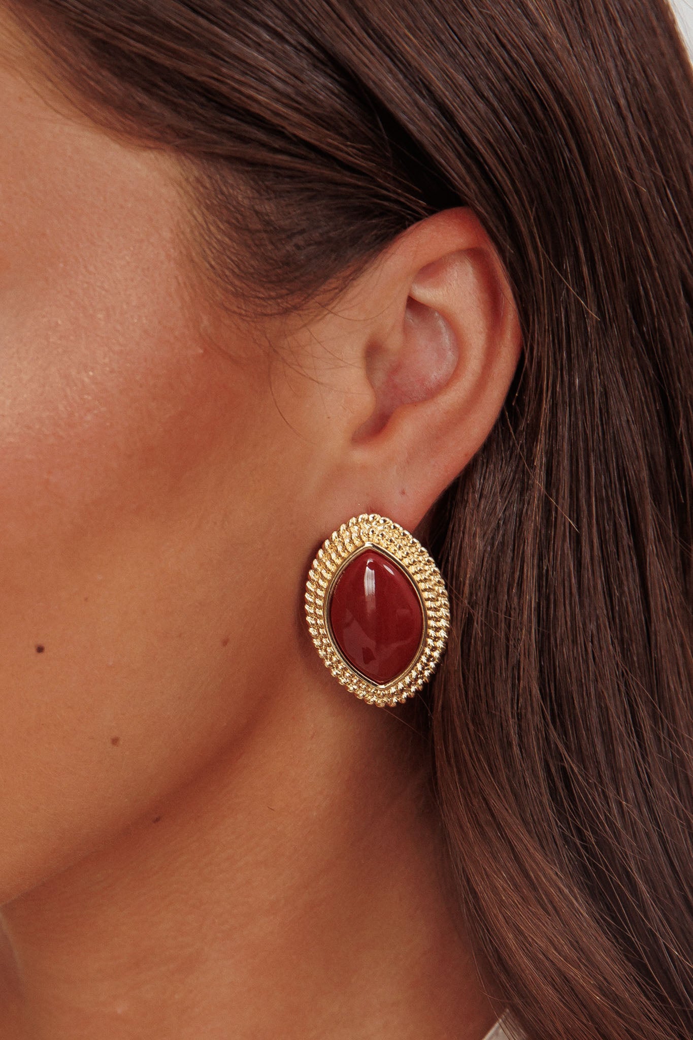 Coco Marquise Cabochon Earrings Gold Burgundy by Selfie Leslie Australia