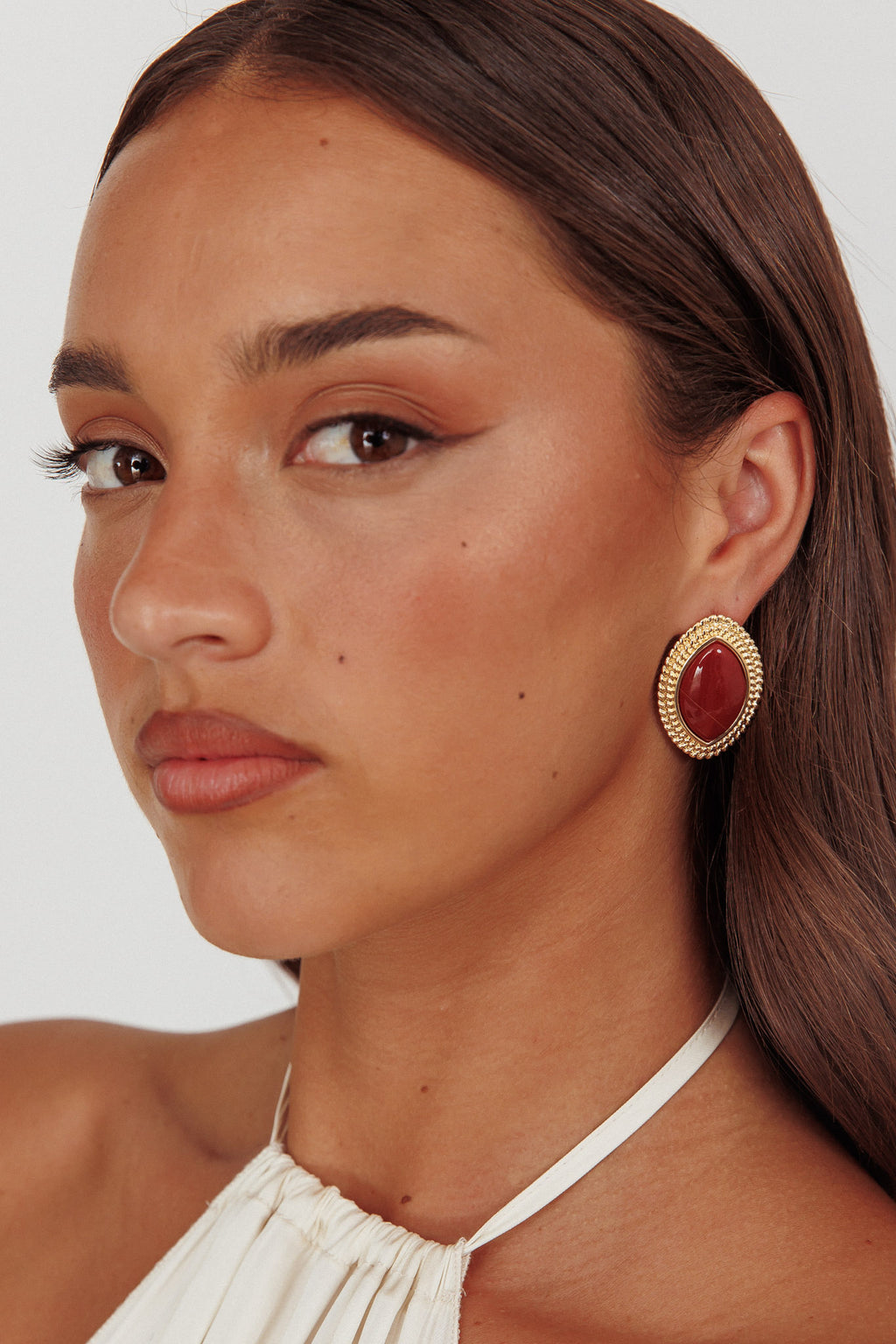 Coco Marquise Cabochon Earrings Gold Burgundy by Selfie Leslie Australia