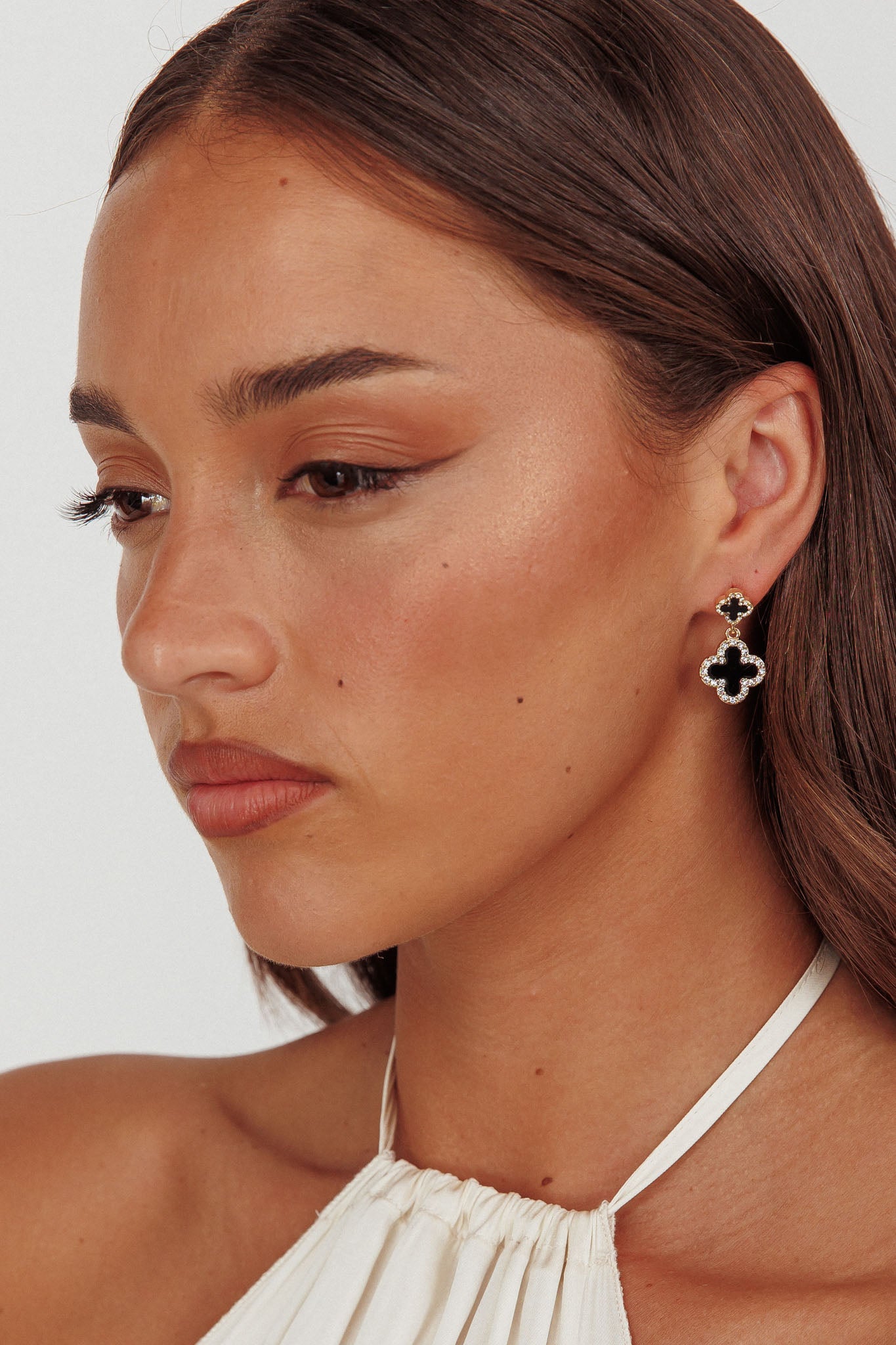 Talia Four-Leaf Clover Earrings Gold Black by Selfie Leslie Australia
