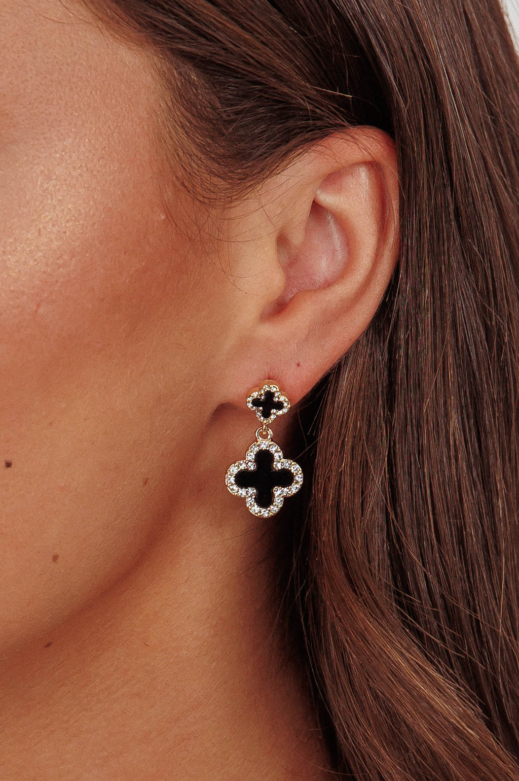 Talia Four-Leaf Clover Earrings Gold Black by Selfie Leslie Australia