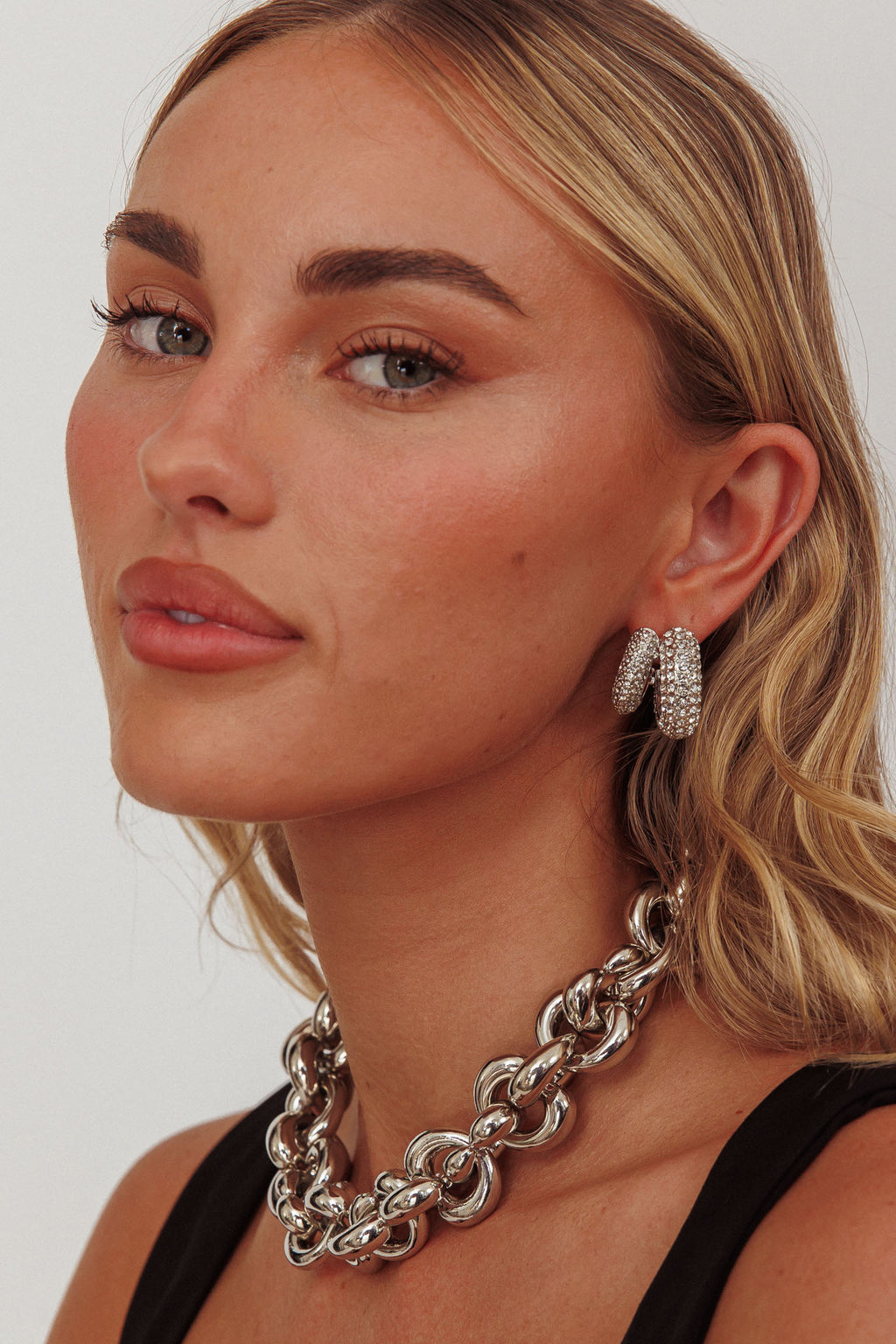 Anthea Double Hoop Studs Silver Diamante by Selfie Leslie Australia
