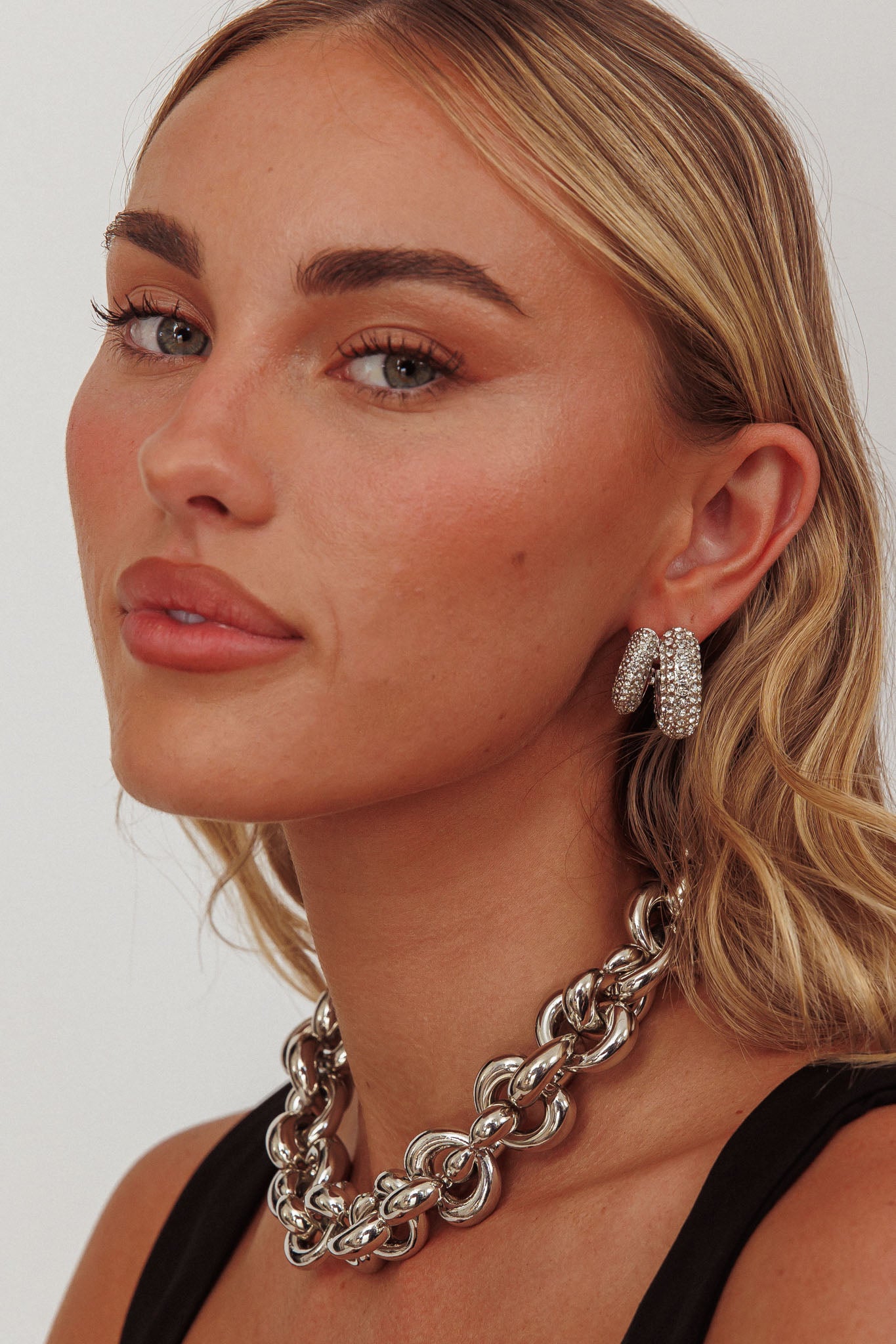 Anthea Double Hoop Studs Silver Diamante by Selfie Leslie Australia