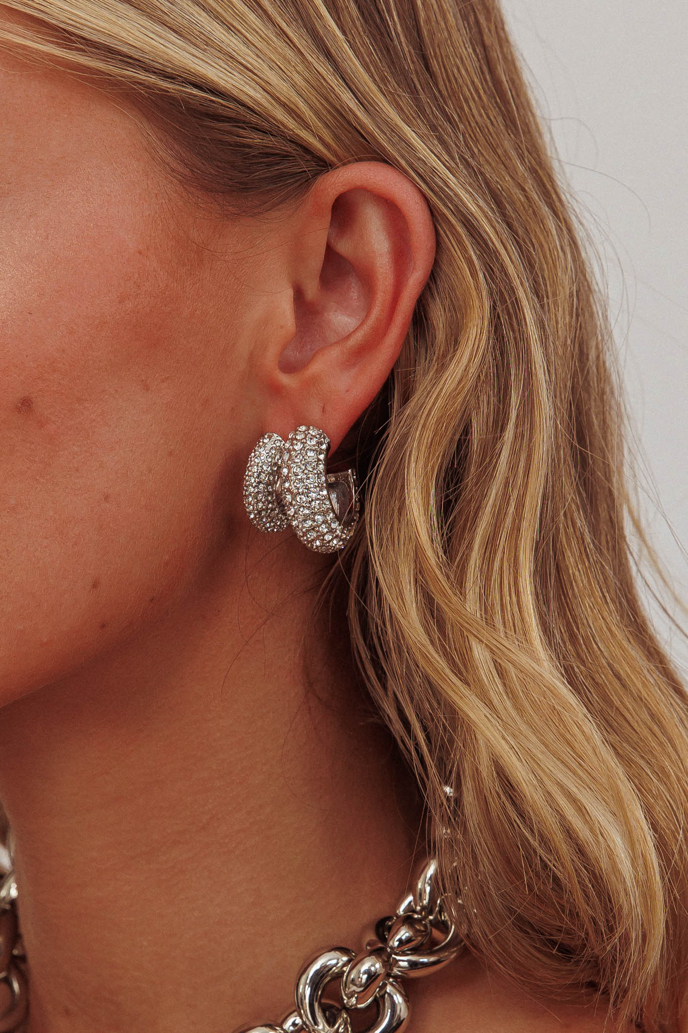Anthea Double Hoop Studs Silver Diamante by Selfie Leslie Australia