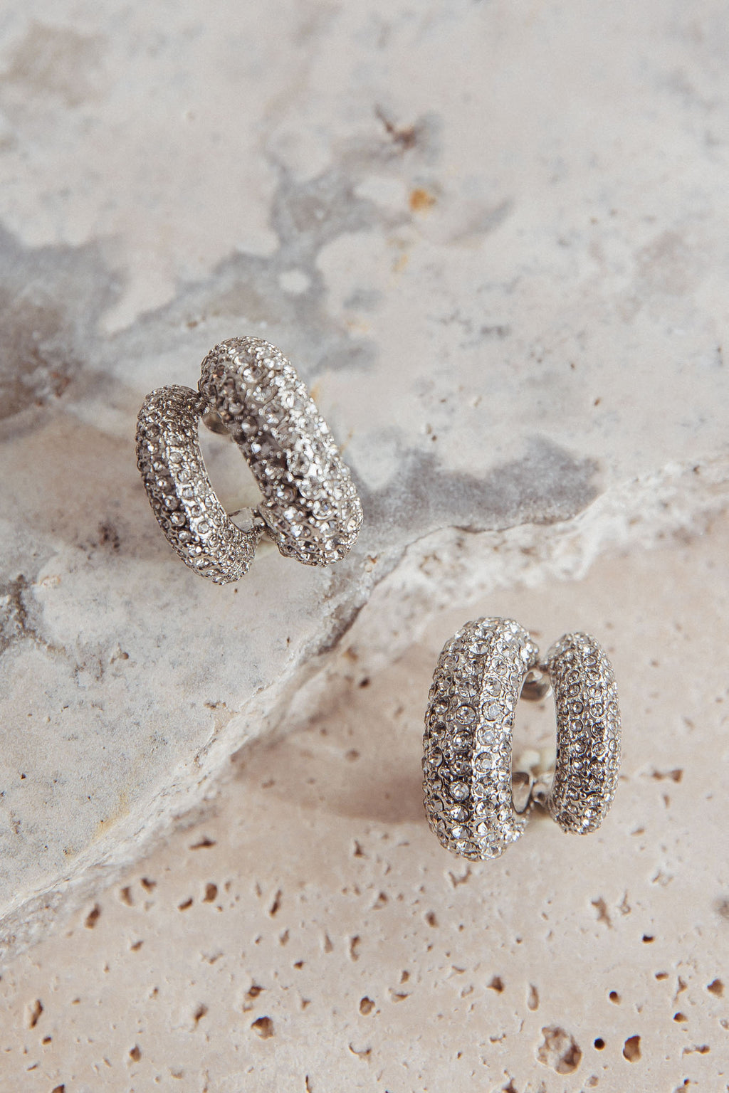 Anthea Double Hoop Studs Silver Diamante by Selfie Leslie Australia