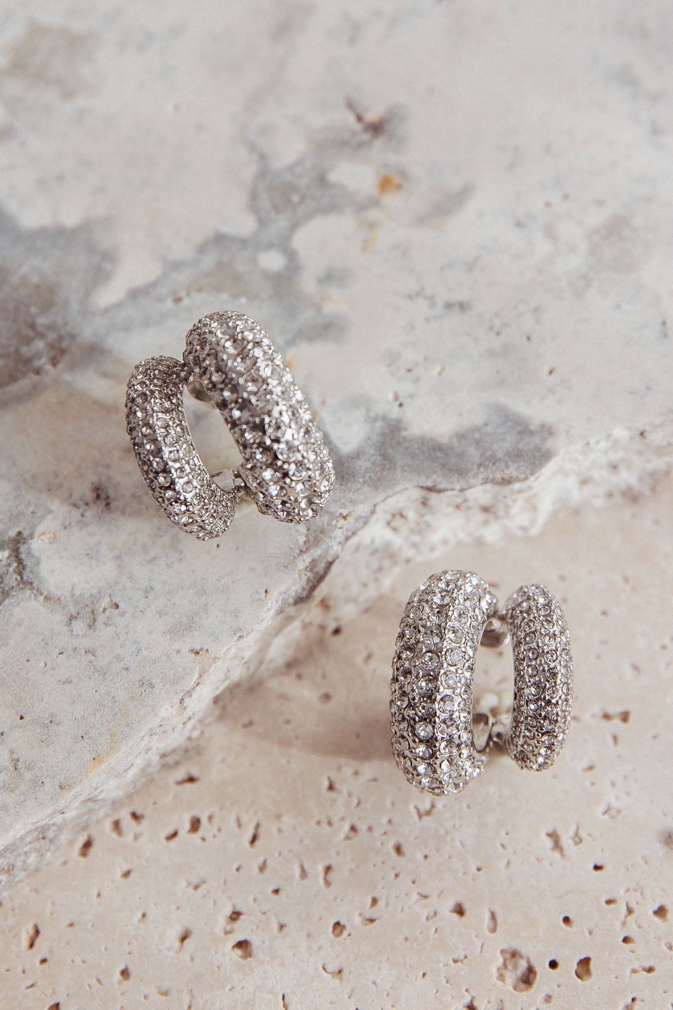 Anthea Double Hoop Studs Silver Diamante by Selfie Leslie Australia