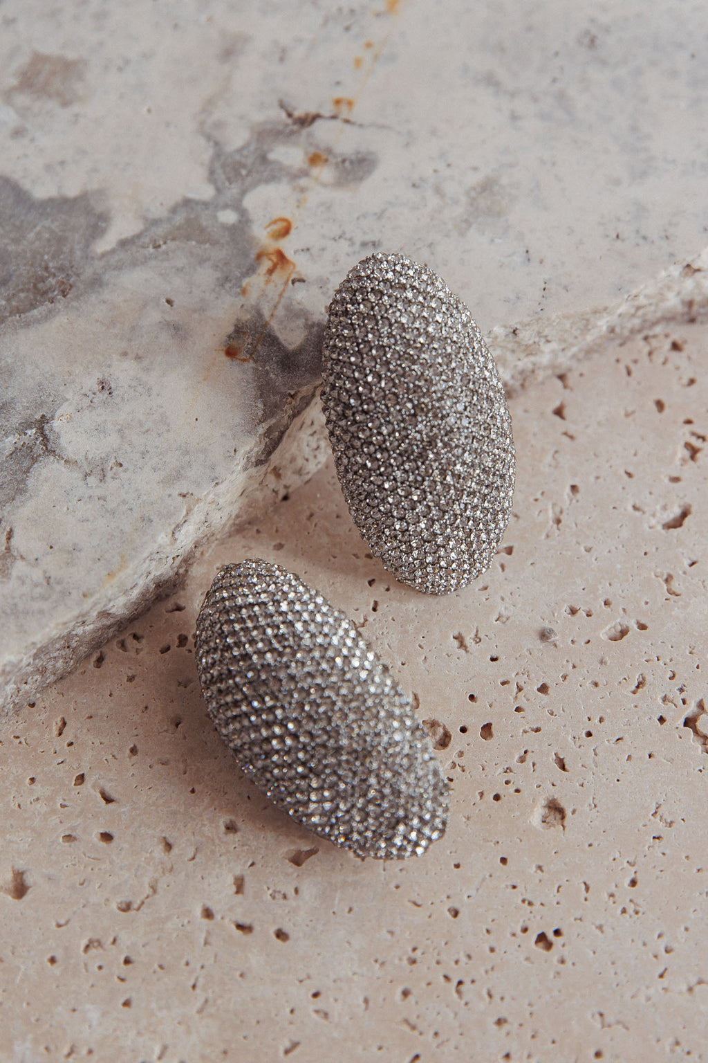Candice Oval Cabochon Earrings Silver Diamante by Selfie Leslie Australia