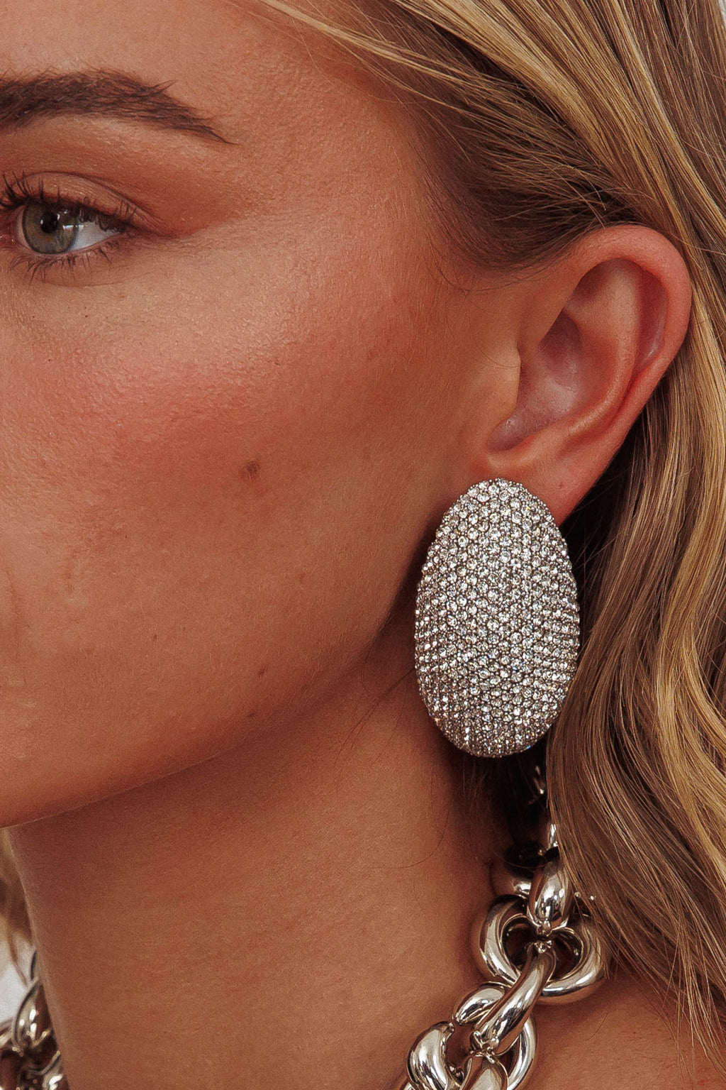 Candice Oval Cabochon Earrings Silver Diamante by Selfie Leslie Australia