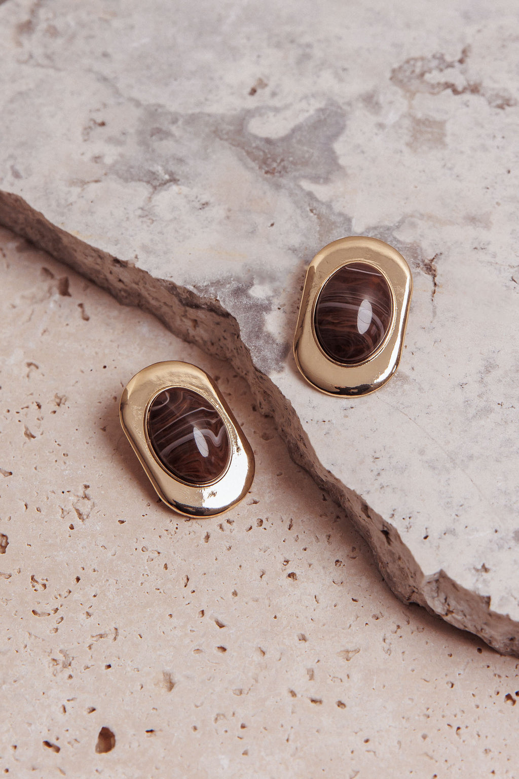 Tammy Squoval Cabochon Earrings Gold/Chocolate by Selfie Leslie Australia