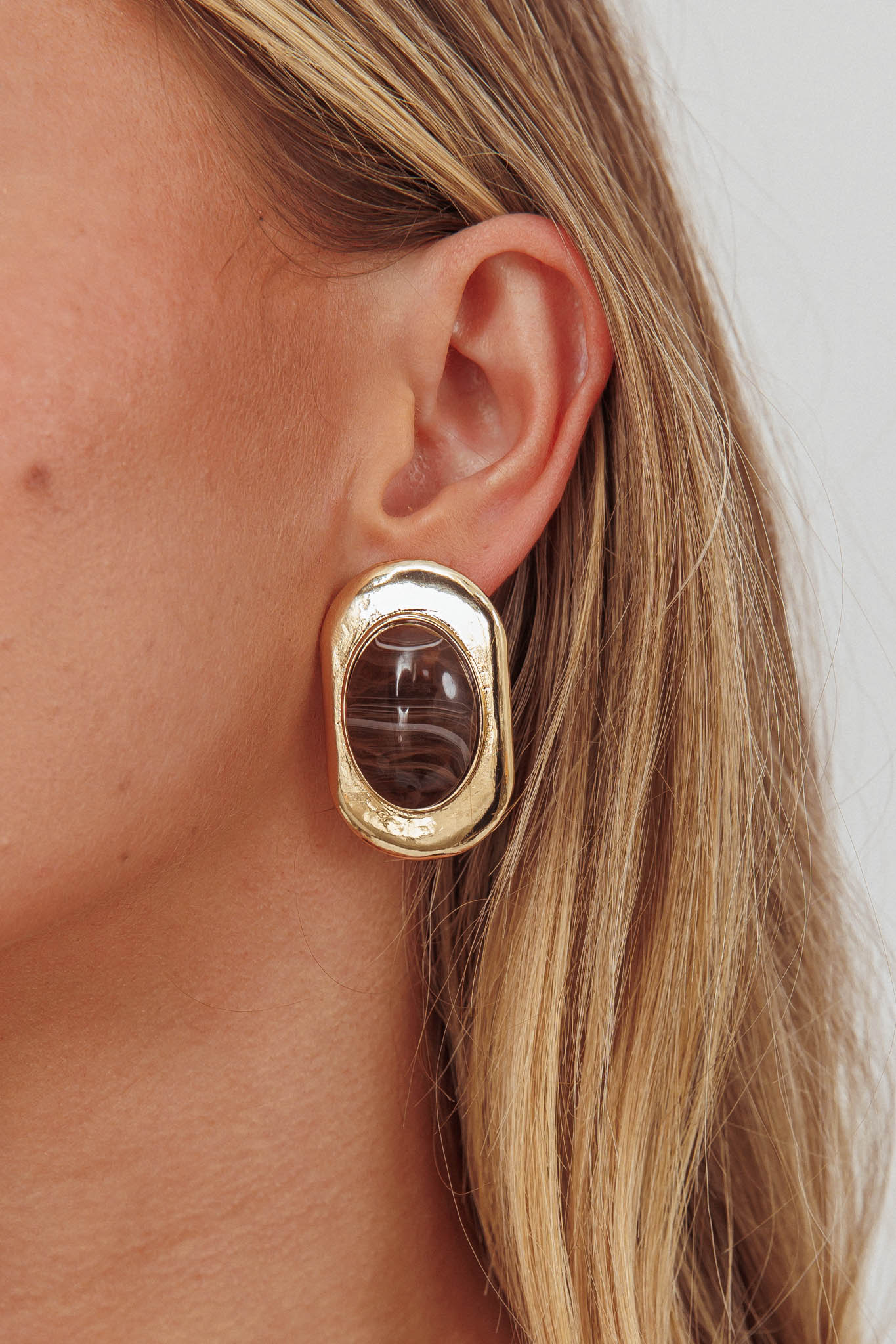 Tammy Squoval Cabochon Earrings Gold/Chocolate by Selfie Leslie Australia