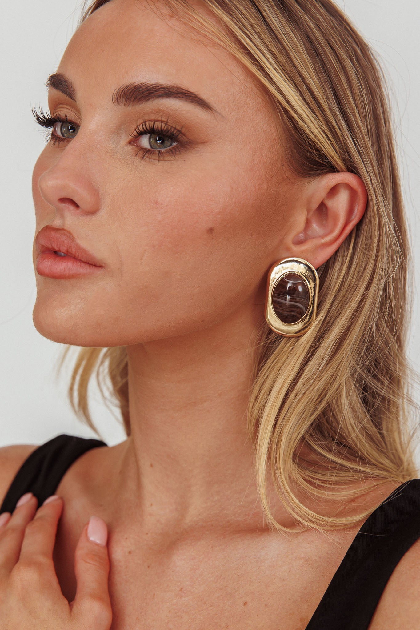 Tammy Squoval Cabochon Earrings Gold/Chocolate by Selfie Leslie Australia