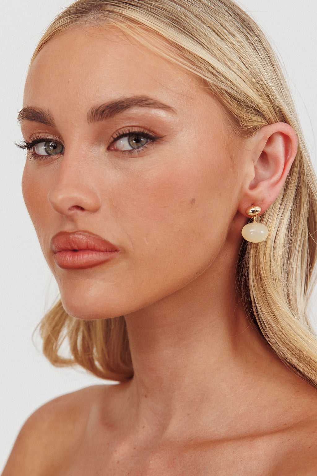 Love Song Oval Cabochon Earrings Gold/Ivory Tort by Selfie Leslie Australia