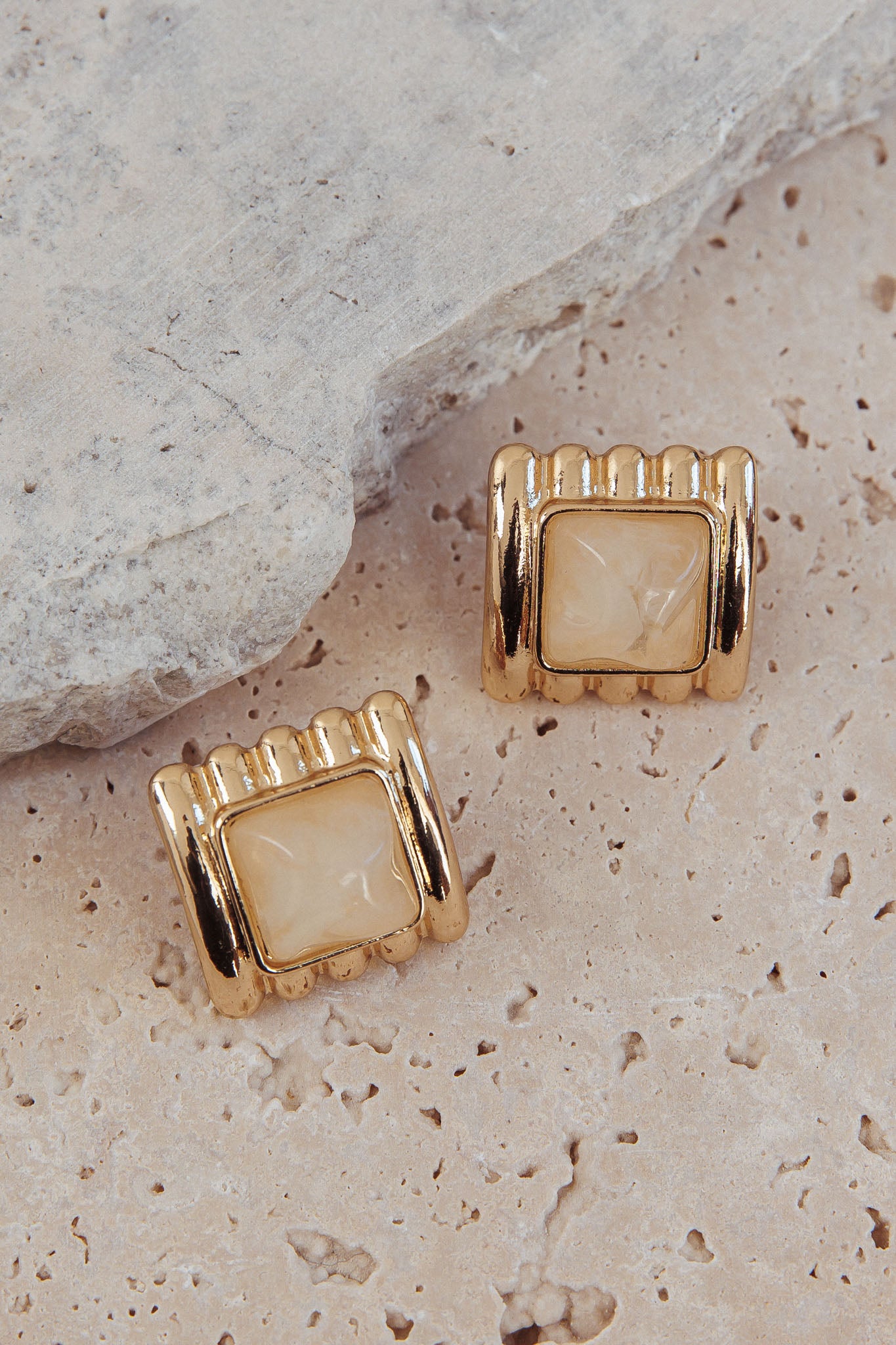 Silvia Geometric Earrings Gold/Ivory Tort by Selfie Leslie Australia