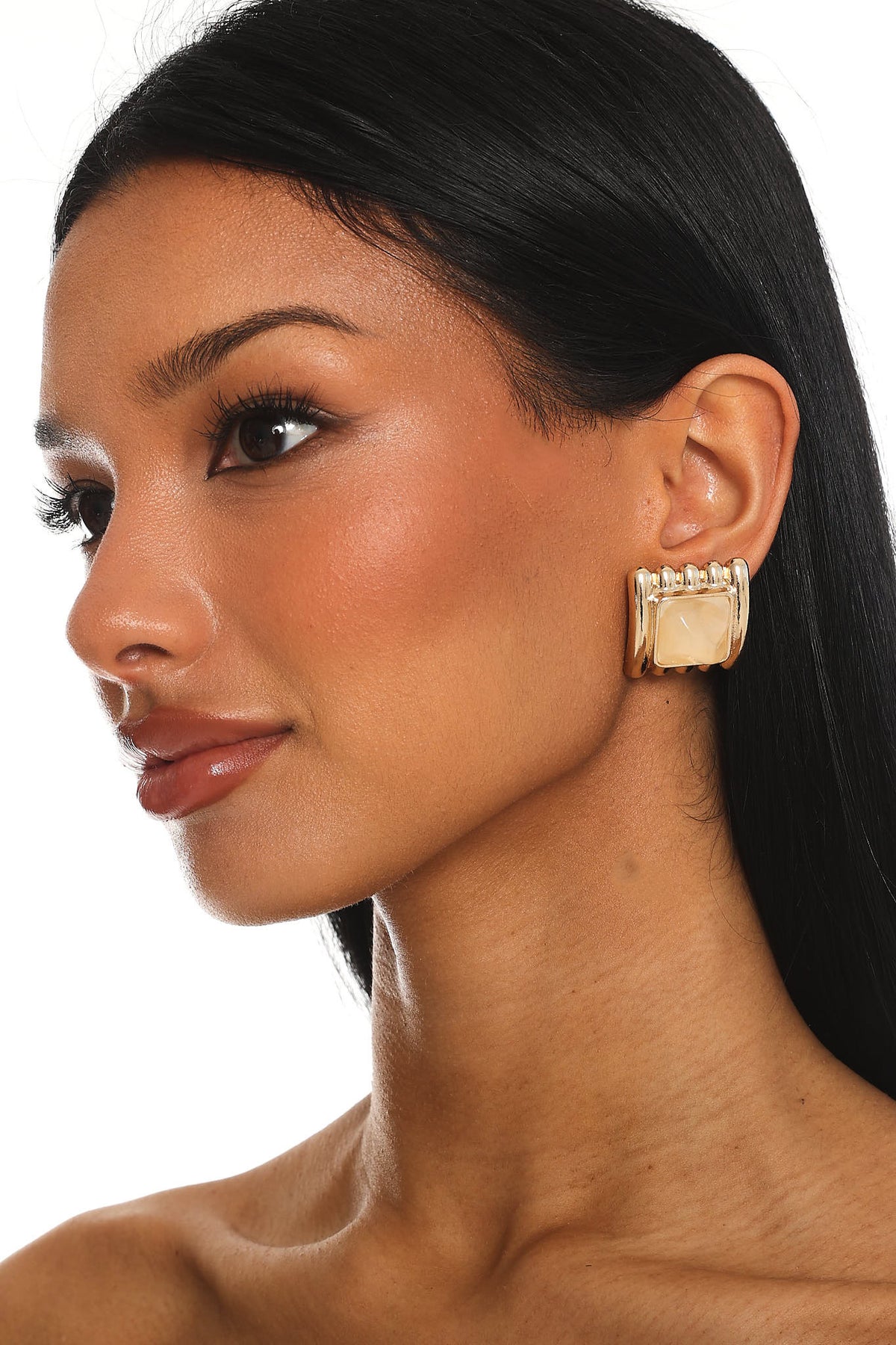 Silvia Geometric Earrings Gold/Ivory Tort by Selfie Leslie Australia
