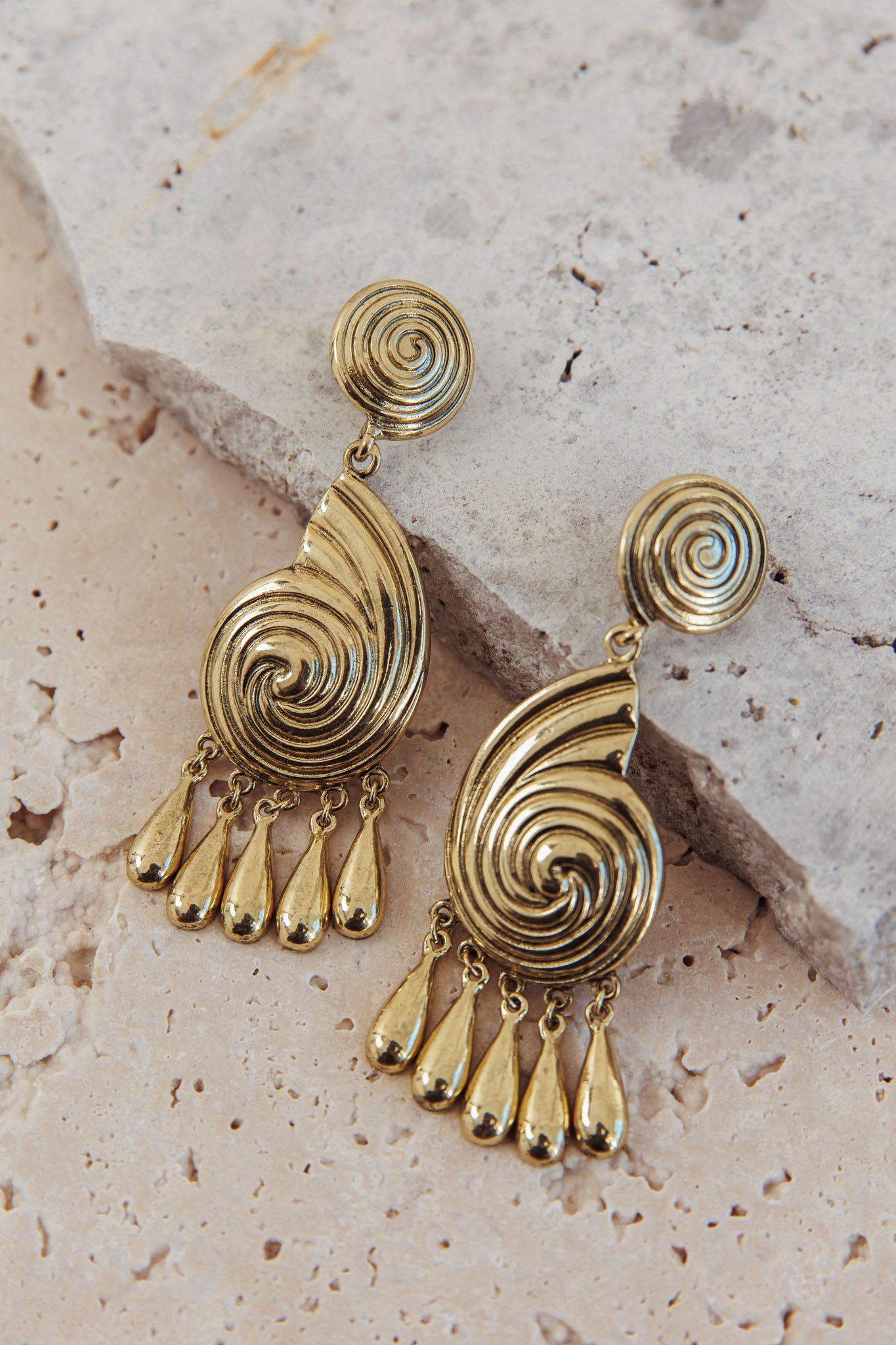 Barbados Spiral Shell Earrings Brushed Gold by Selfie Leslie Australia