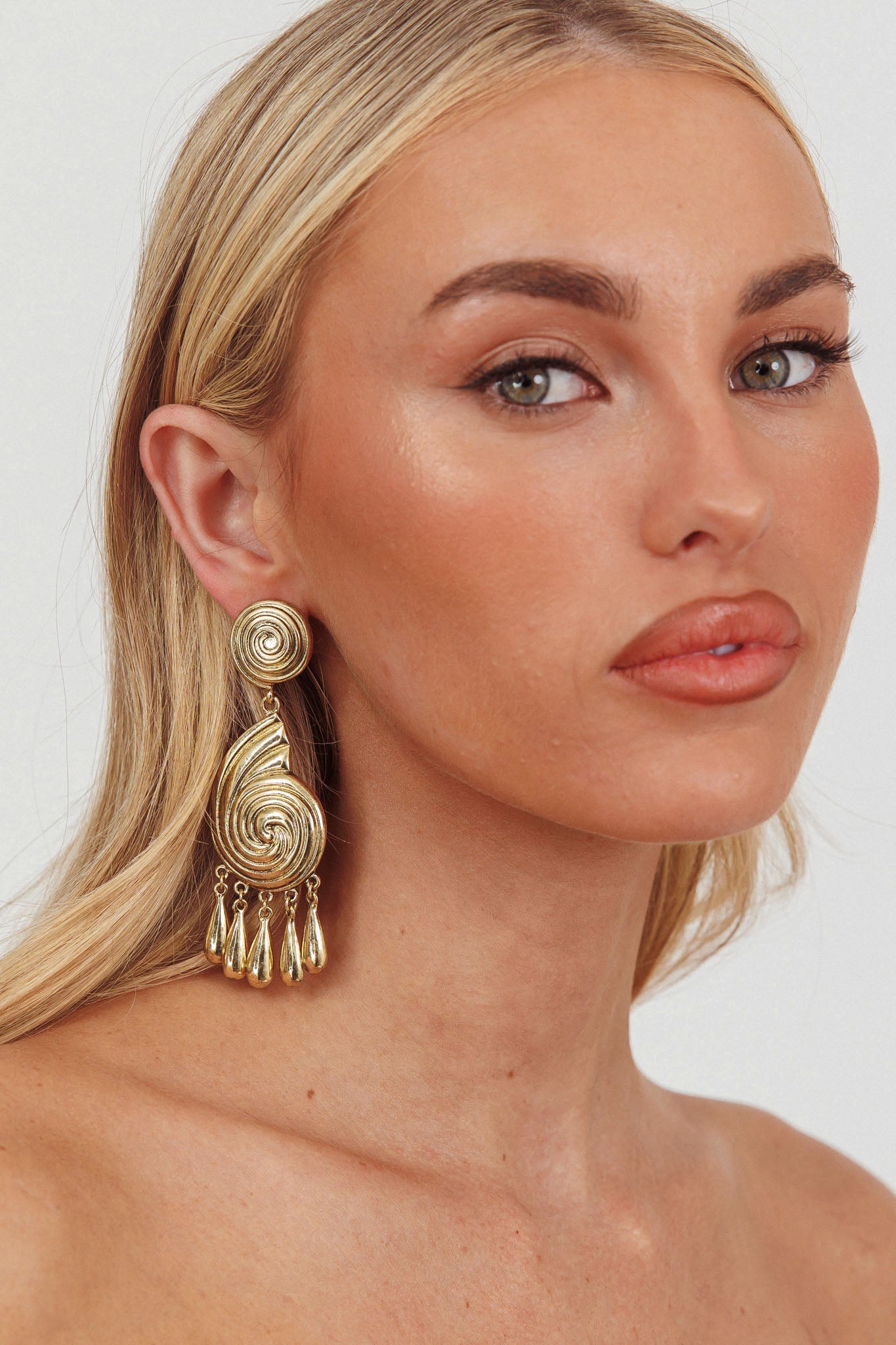Barbados Spiral Shell Earrings Brushed Gold by Selfie Leslie Australia