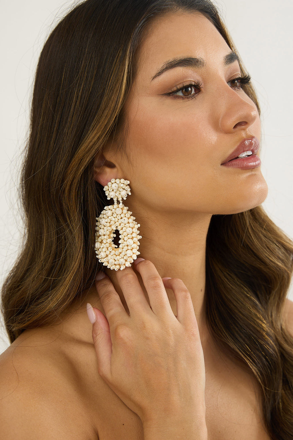 Whisper Bead Embellished Drop Earrings Ivory by Selfie Leslie Australia