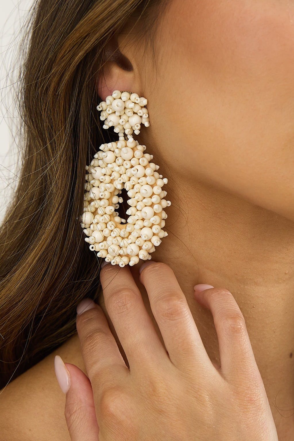 Whisper Bead Embellished Drop Earrings Ivory by Selfie Leslie Australia