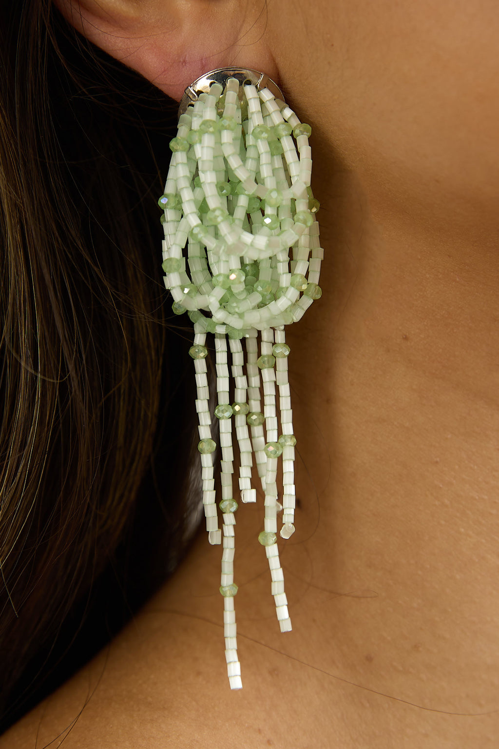 Andora Layered Tassel Bead Earrings Mint by Selfie Leslie Australia