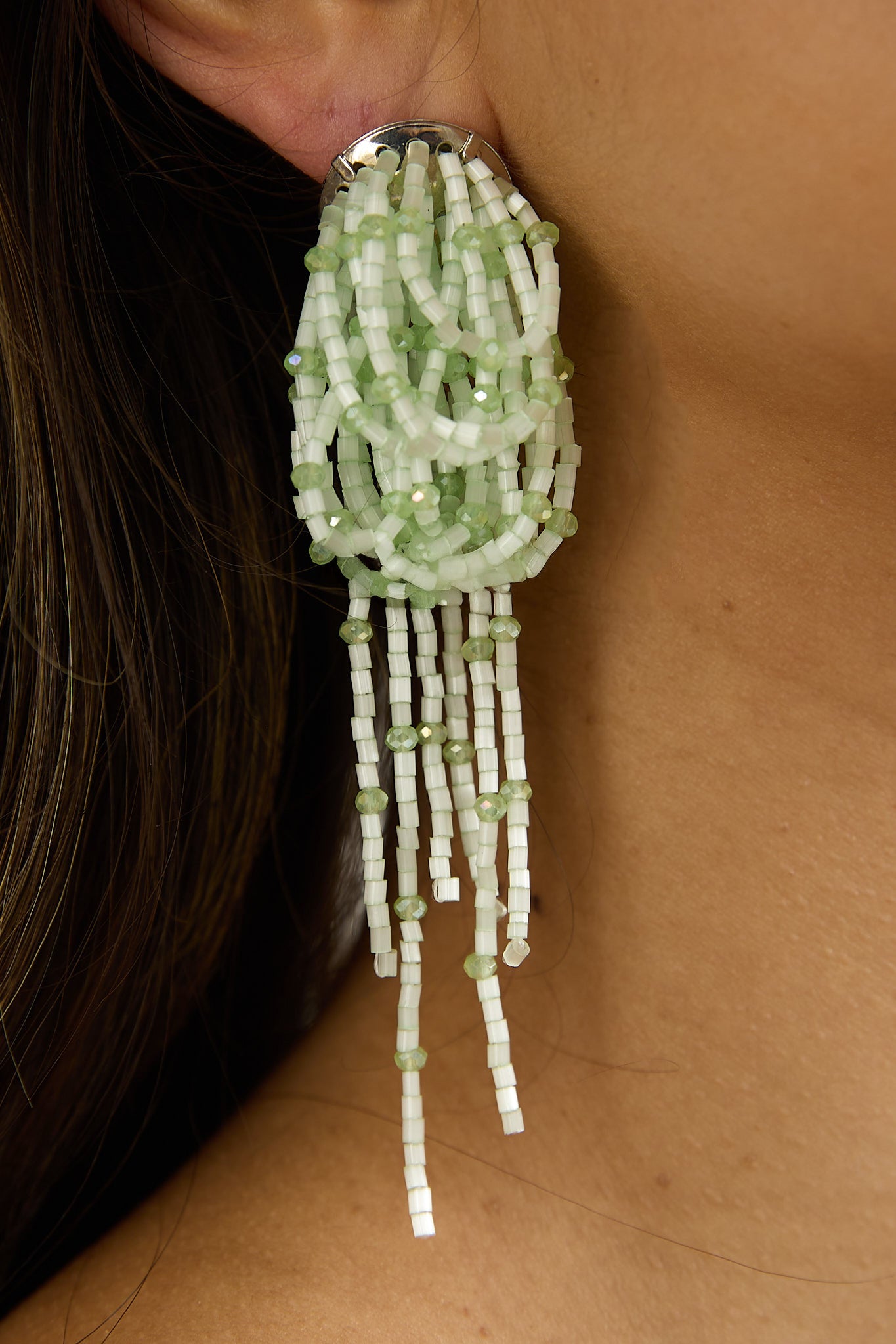 Andora Layered Tassel Bead Earrings Mint by Selfie Leslie Australia