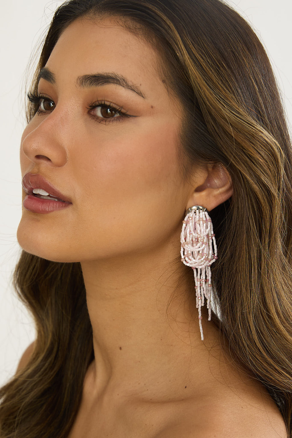 Andora Layered Tassel Bead Earrings Soft Pink by Selfie Leslie Australia