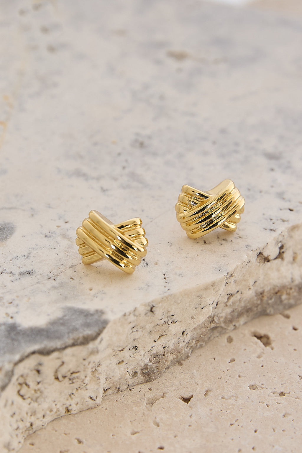 Miya Ridged Criss-Cross Earrings Gold by Selfie Leslie Australia