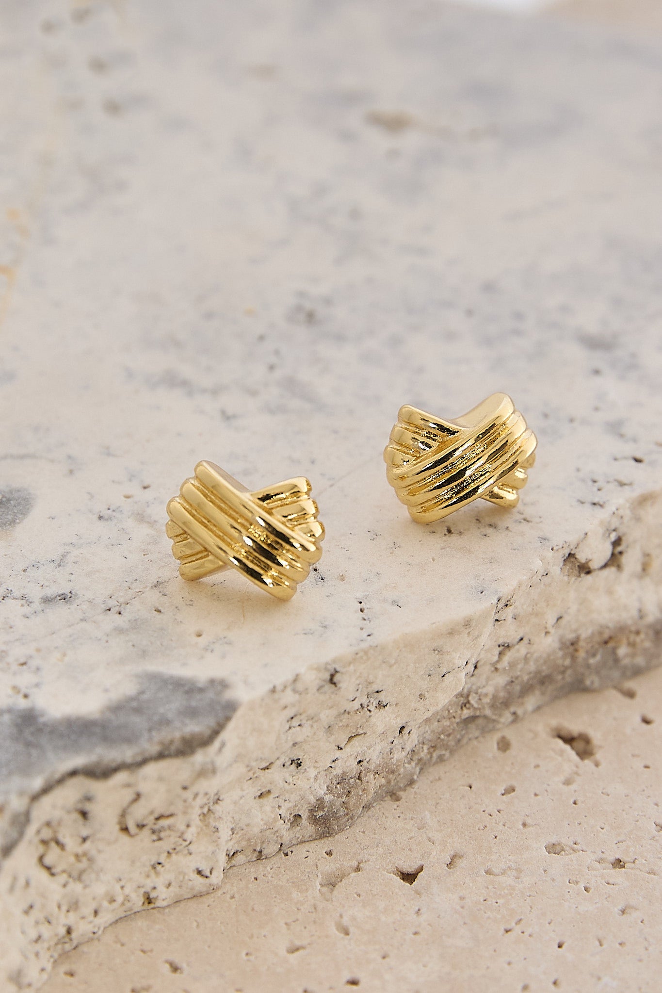 Miya Ridged Criss-Cross Earrings Gold by Selfie Leslie Australia