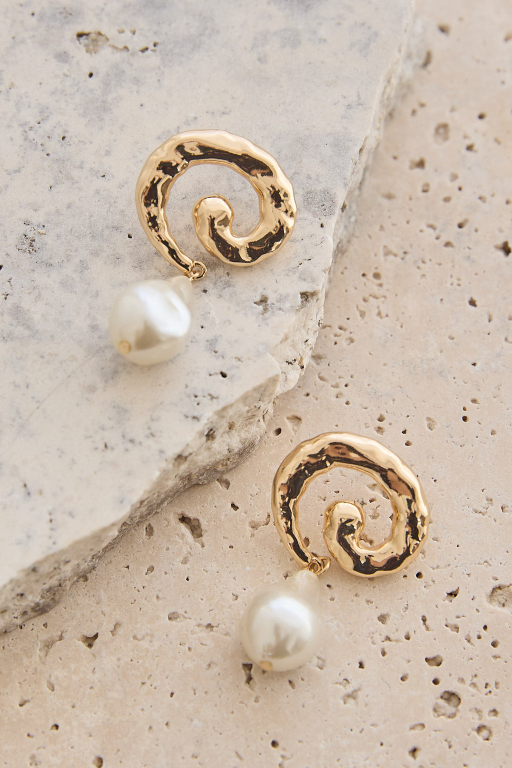 Annetta Spiral Drop Earrings Gold/Pearl by Selfie Leslie Australia