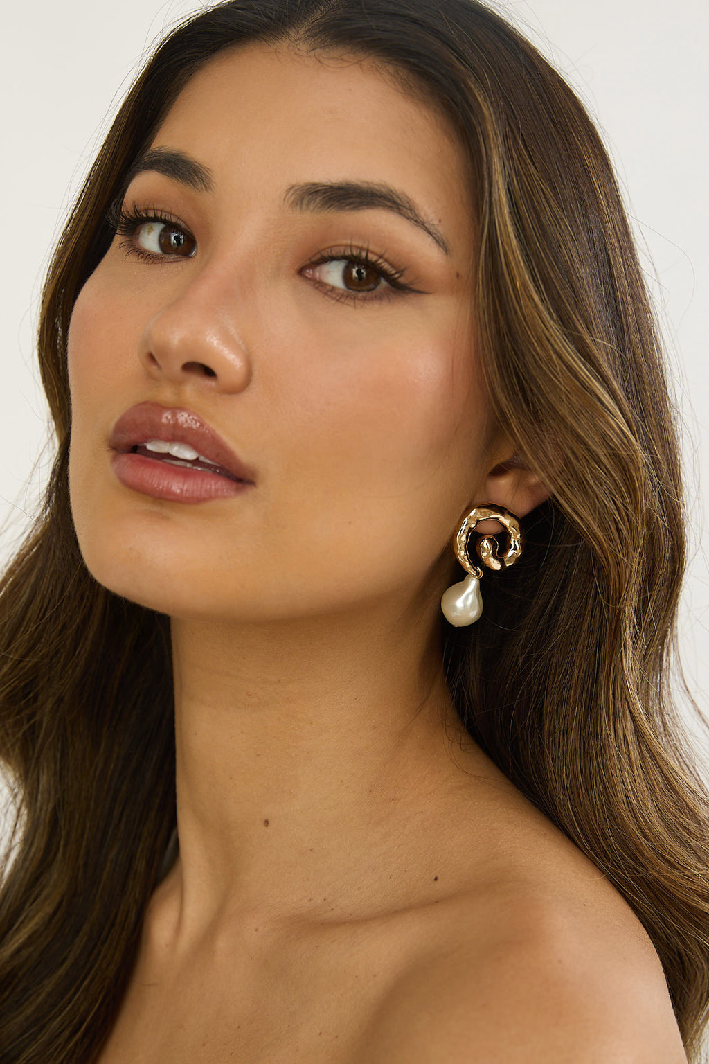 Annetta Spiral Drop Earrings Gold/Pearl by Selfie Leslie Australia