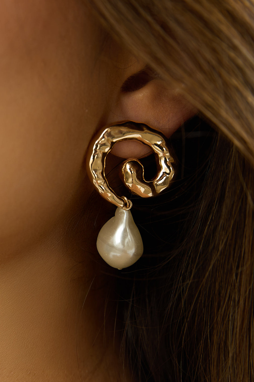 Annetta Spiral Drop Earrings Gold/Pearl by Selfie Leslie Australia
