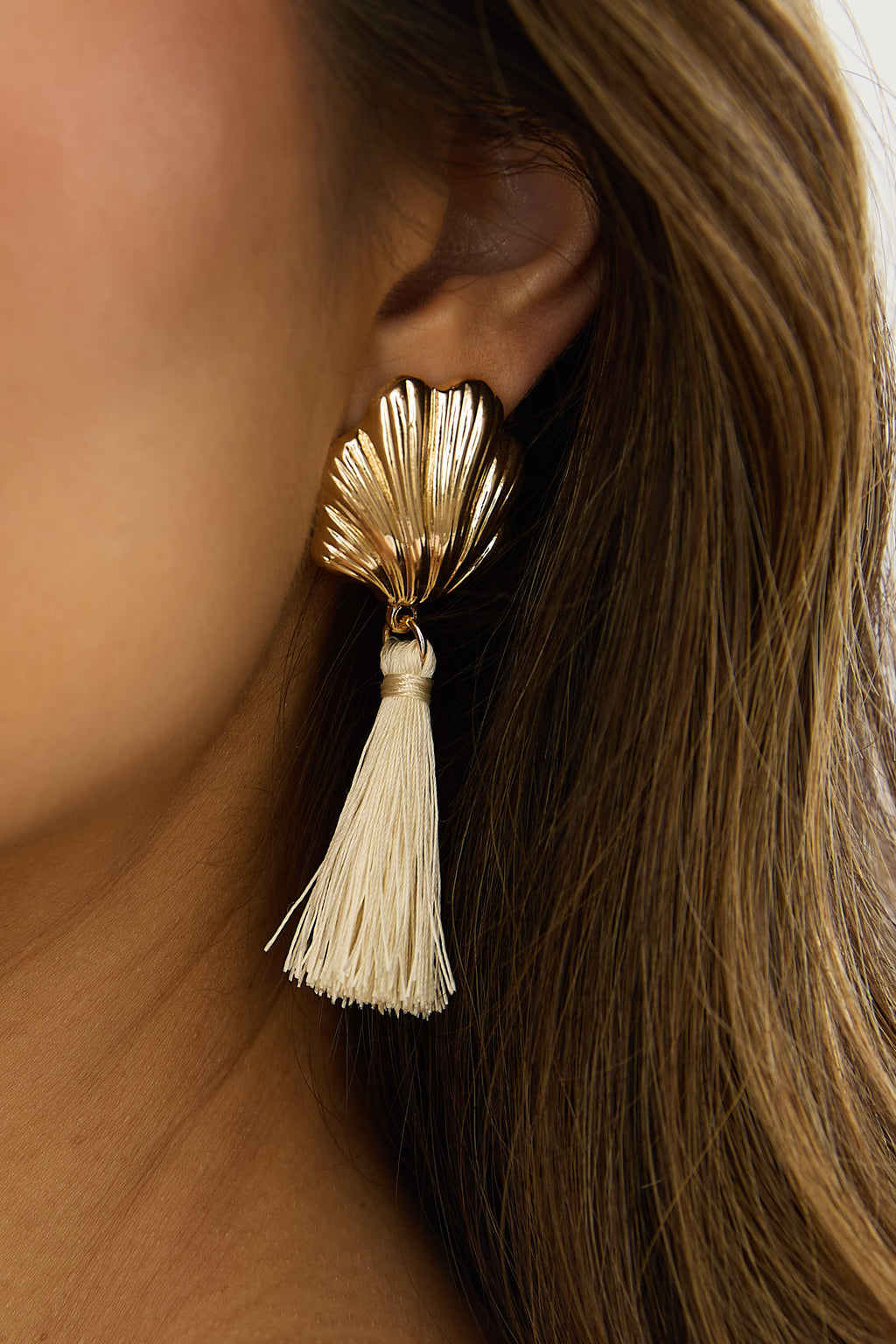 Alora Shell Tassel Earrings Gold/Ivory by Selfie Leslie Australia