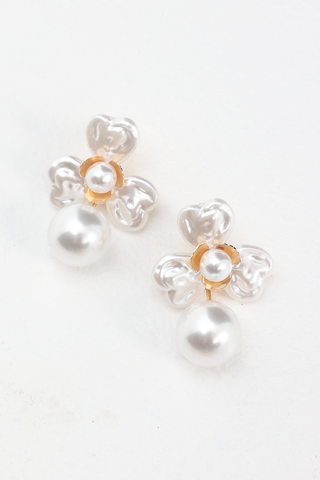 Triniti Drop Flower Earrings Gold Pearl by Selfie Leslie Australia