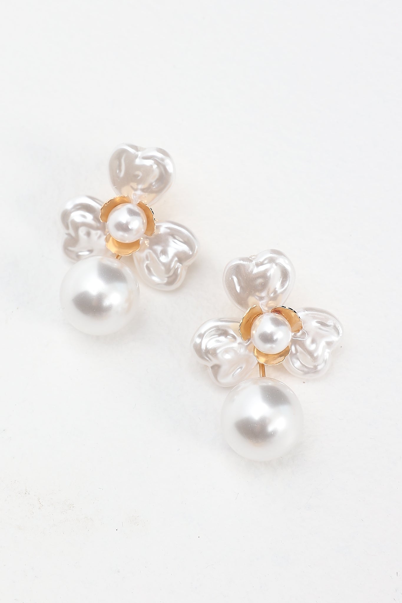 Triniti Drop Flower Earrings Gold Pearl by Selfie Leslie Australia