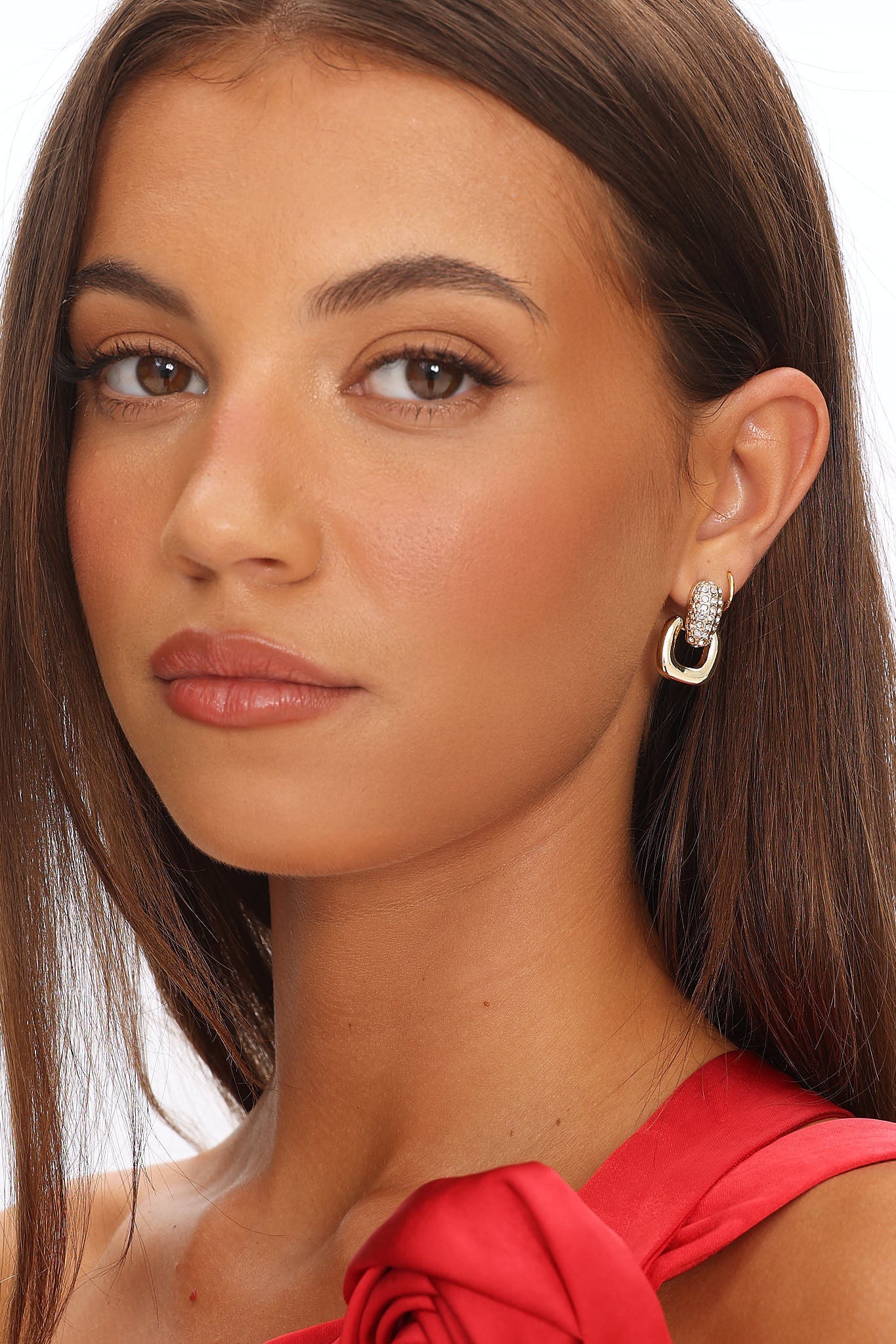 Memories Diamante Link Stud Earrings Gold by Selfie Leslie Australia