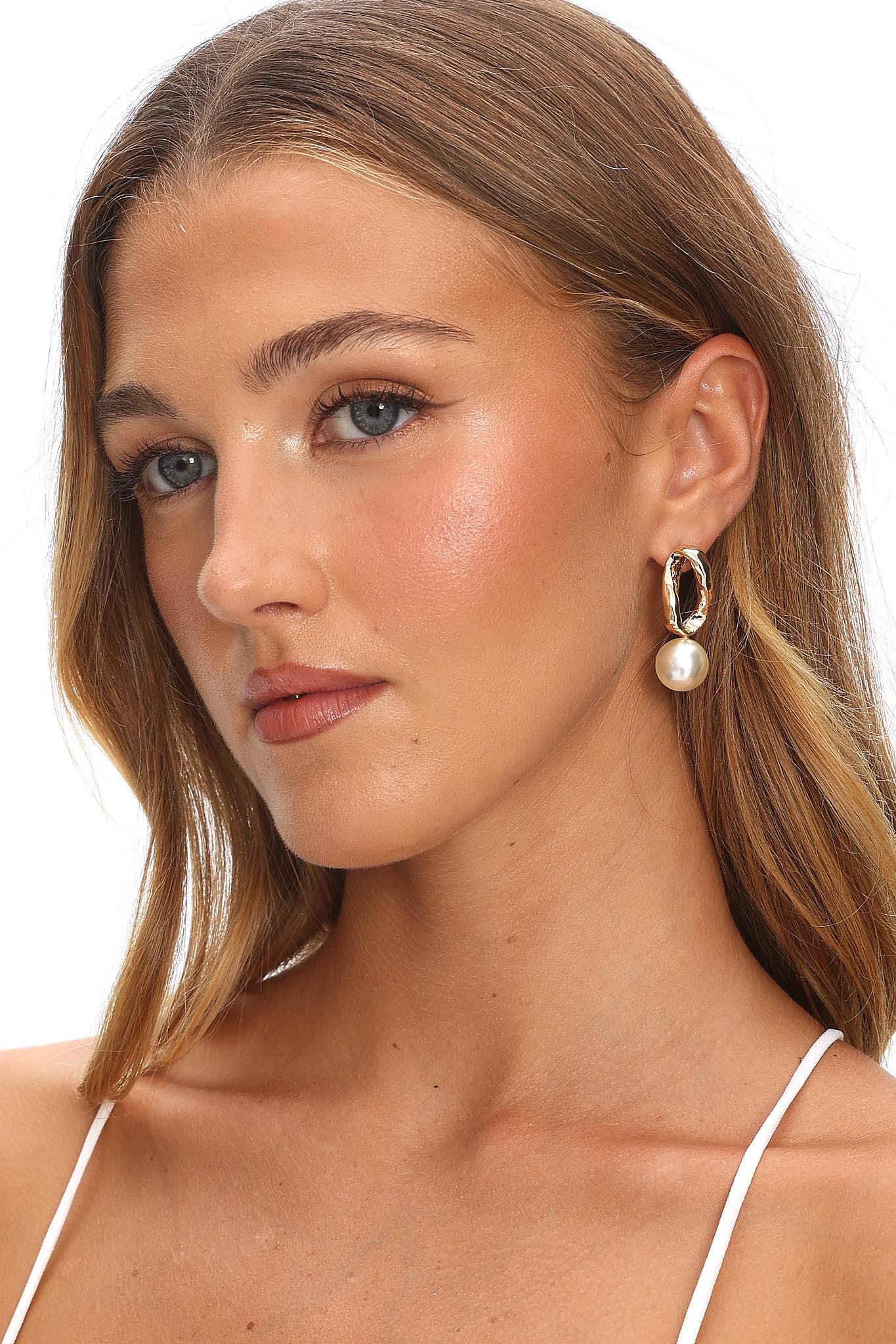 Krizia Drop Earrings Gold Pearl by Selfie Leslie Australia