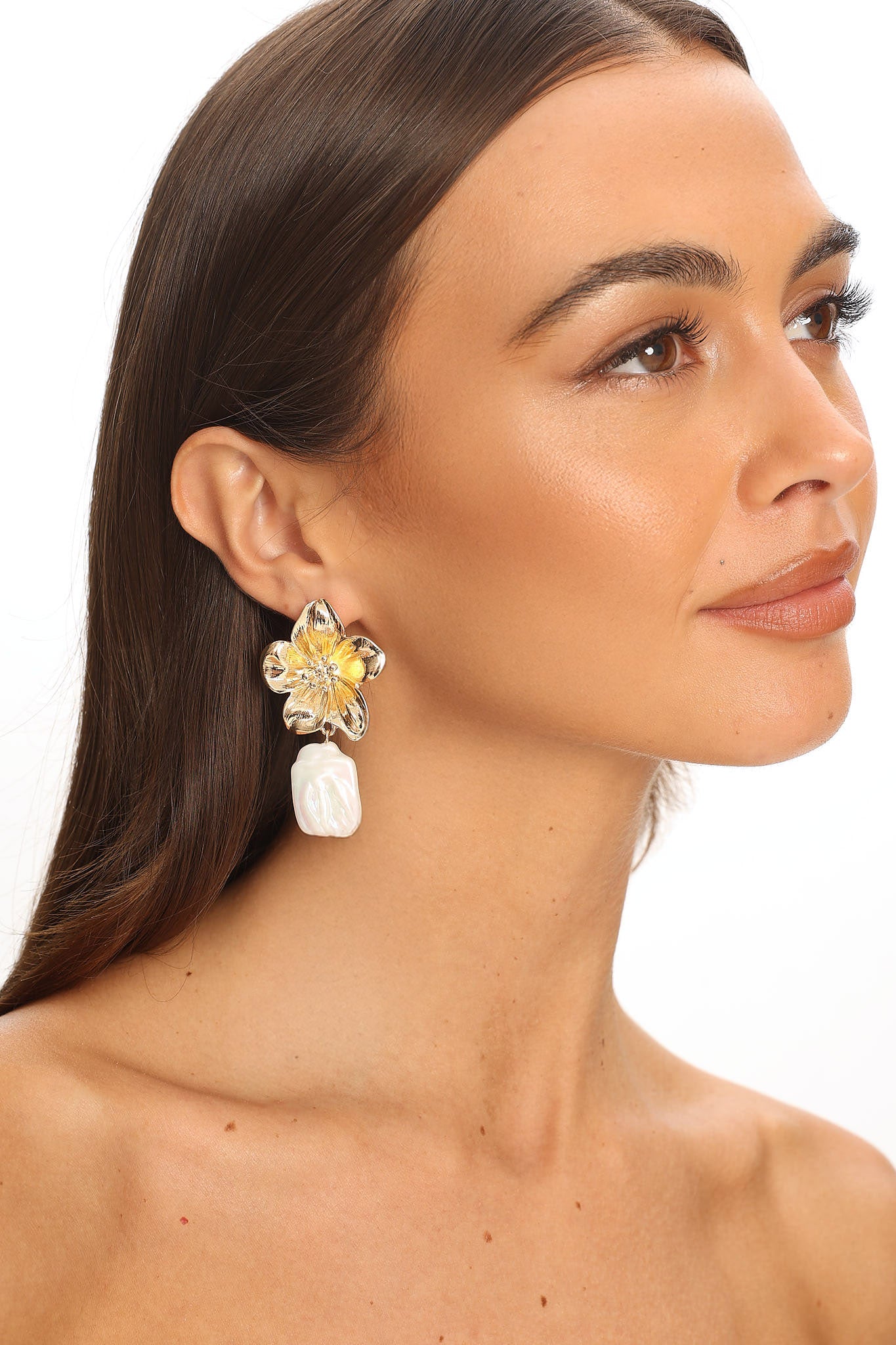 Araminta Floral Pearl Drop Earrings Gold by Selfie Leslie Australia