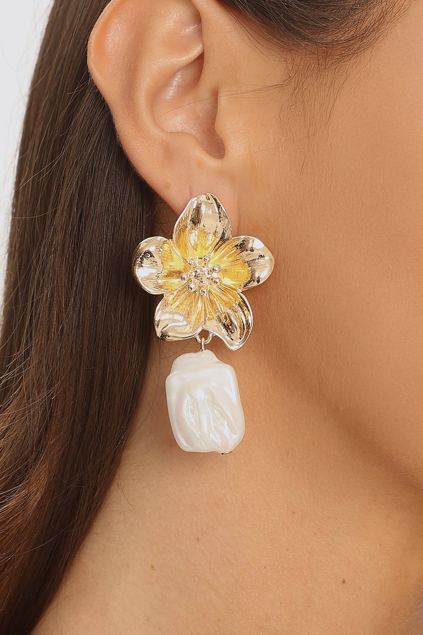 Araminta Floral Pearl Drop Earrings Gold by Selfie Leslie Australia