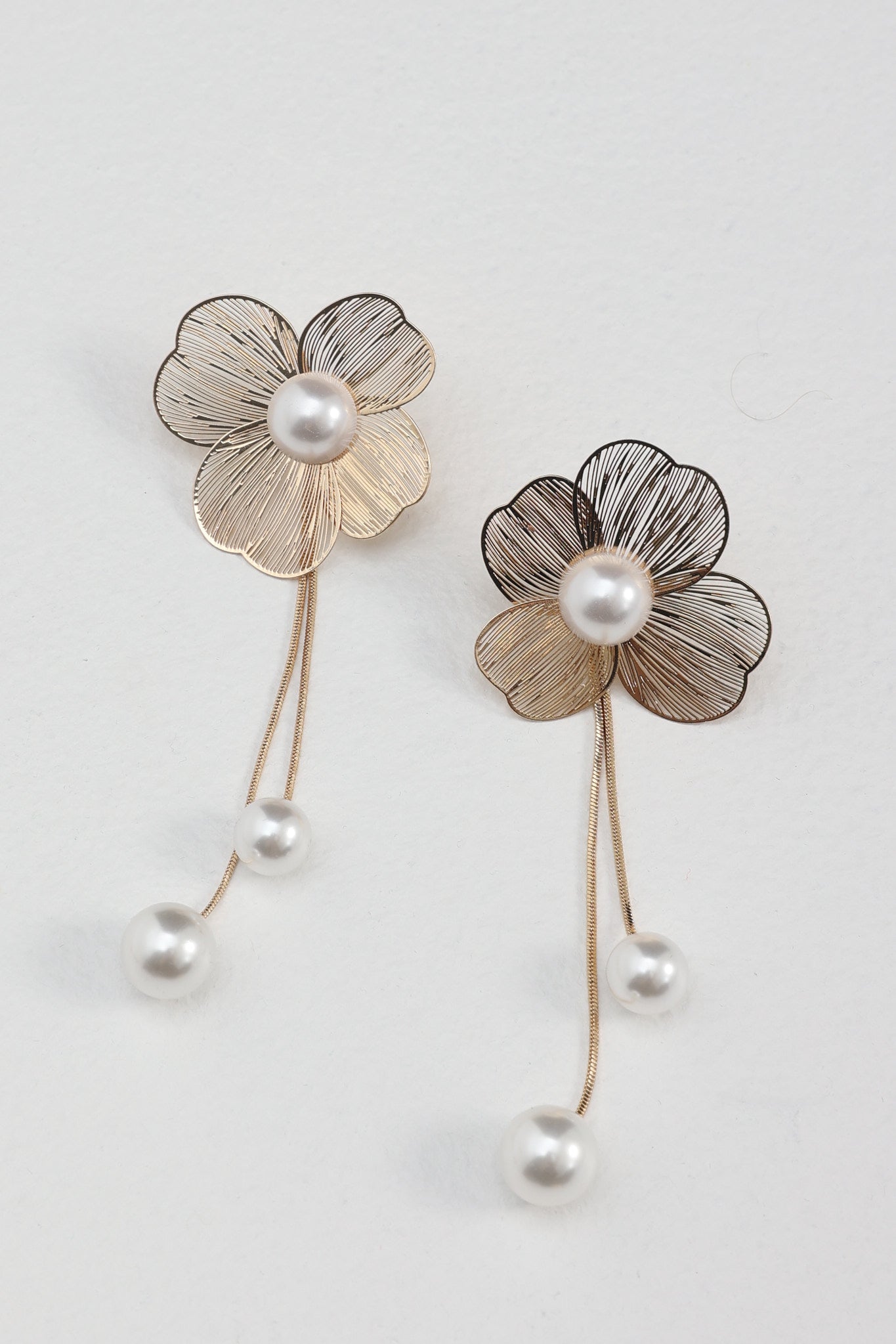 Posey Flower Pearl Drop Earrings Gold by Selfie Leslie Australia